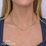 2.89CT 14K Y/G DIAMOND BEZEL TENNIS NECKLACE