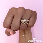 0.22CT 14K Y/G DIAMOND PYRAMID LINK BRIDGE RING