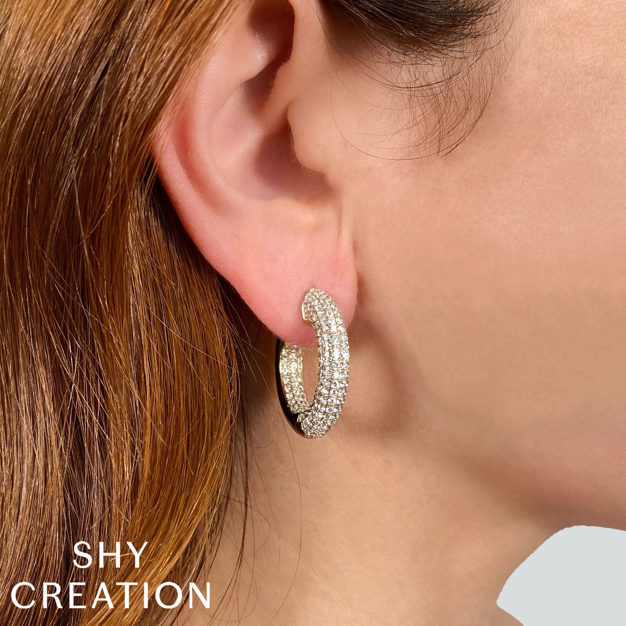 3.94CT 14K Y/G DIAMOND PAVE HOOP EARRING
