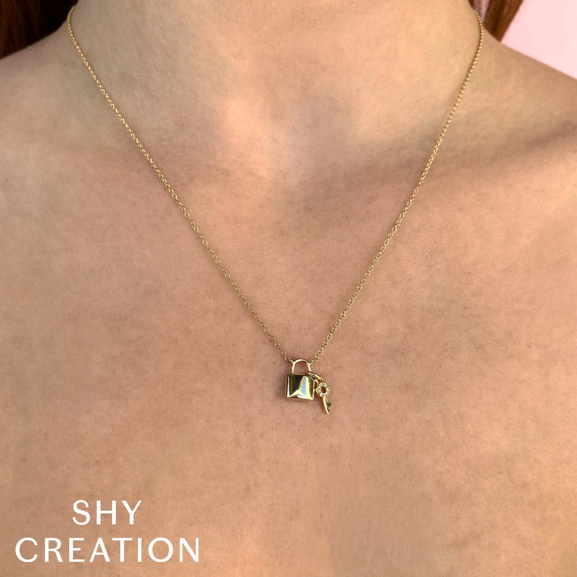0.02CT 14K Y/G DIAMOND LOCK & KEY NECKLACE
