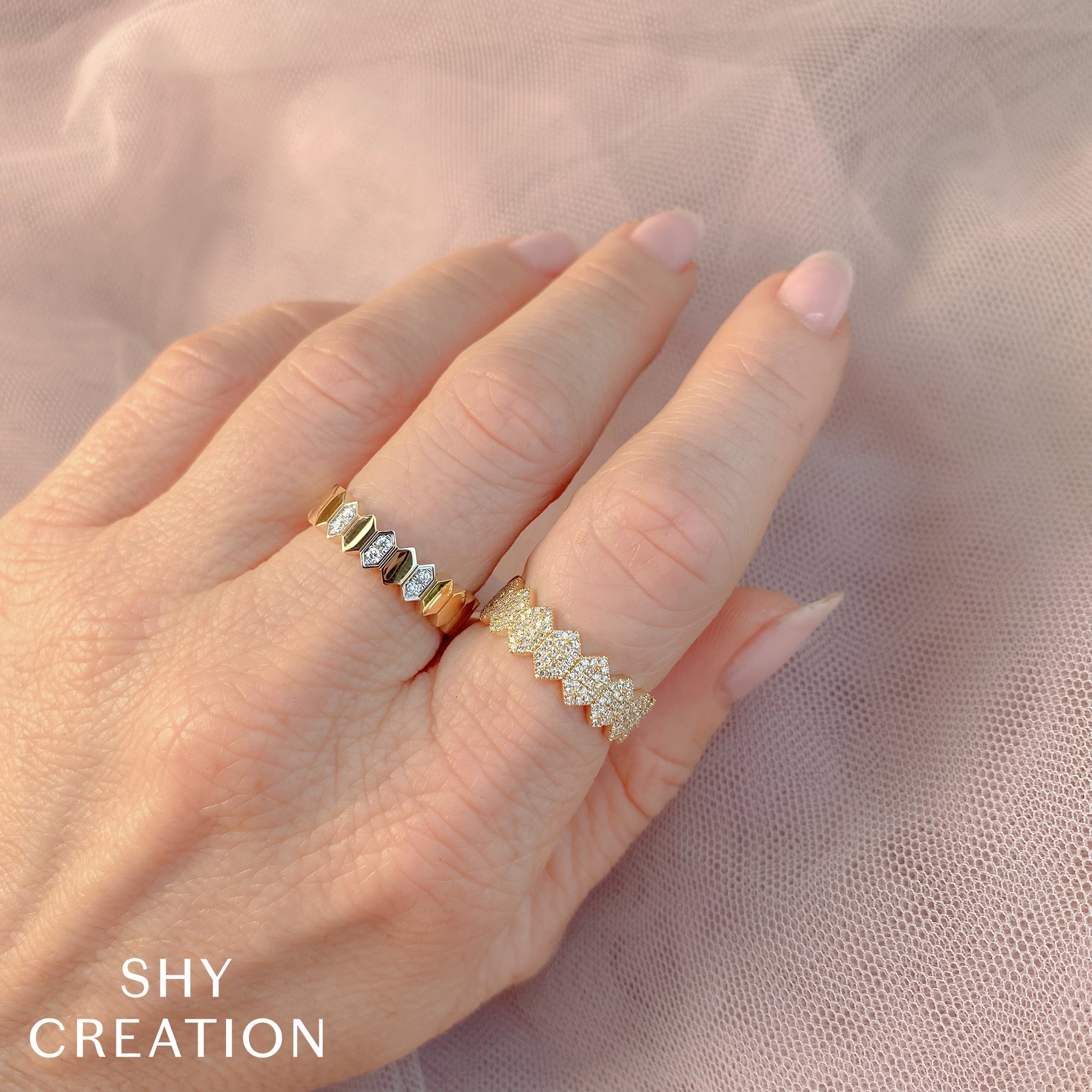 0.35CT 14K W/G DIAMOND PAVE HEXAGON RING