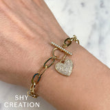 0.41CT 14K Y/G DIAMOND PAVE HEART PAPER CLIP LINK BRACELET