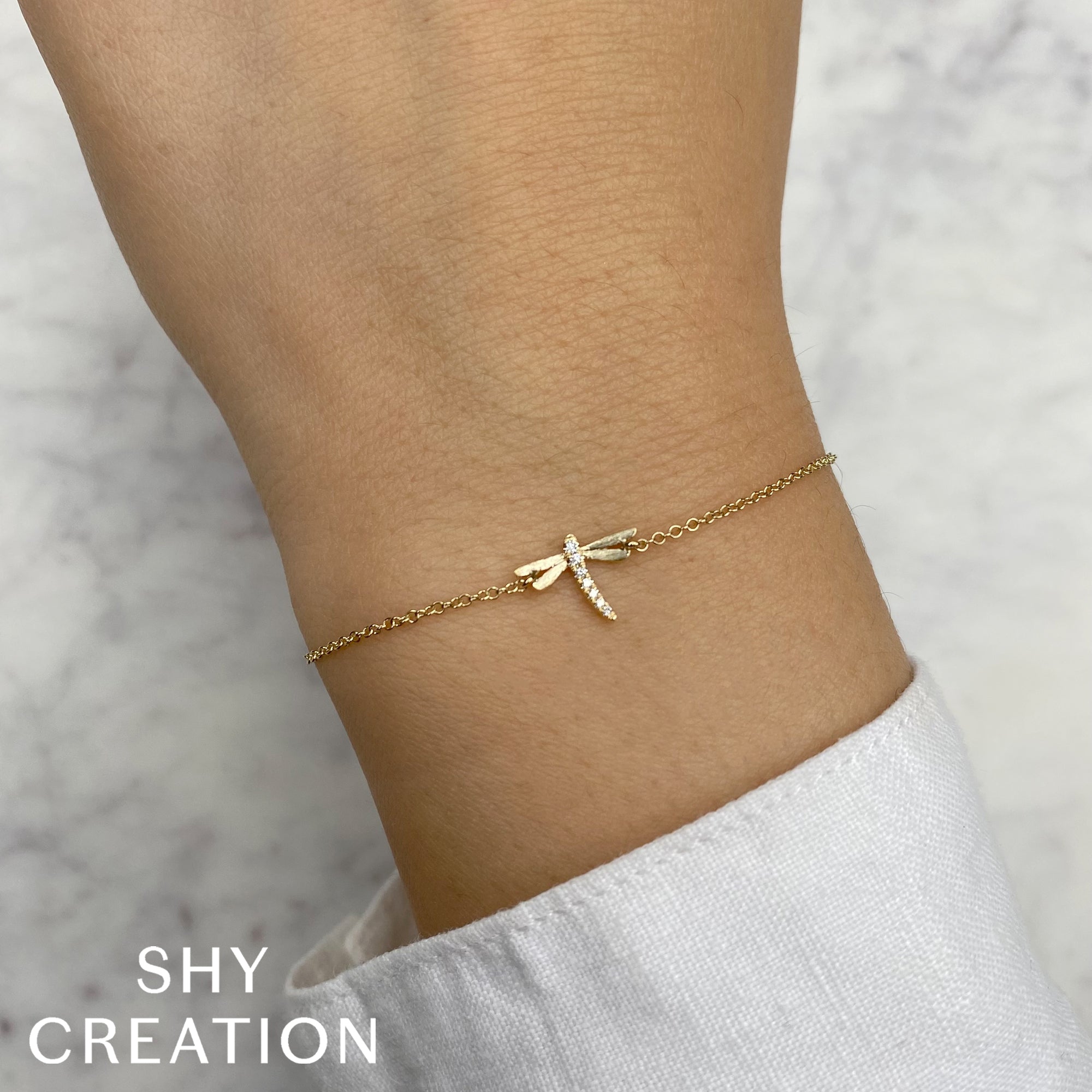 0.03CT 14K W/G DIAMOND DRAGONFLY MATTE BRACELET