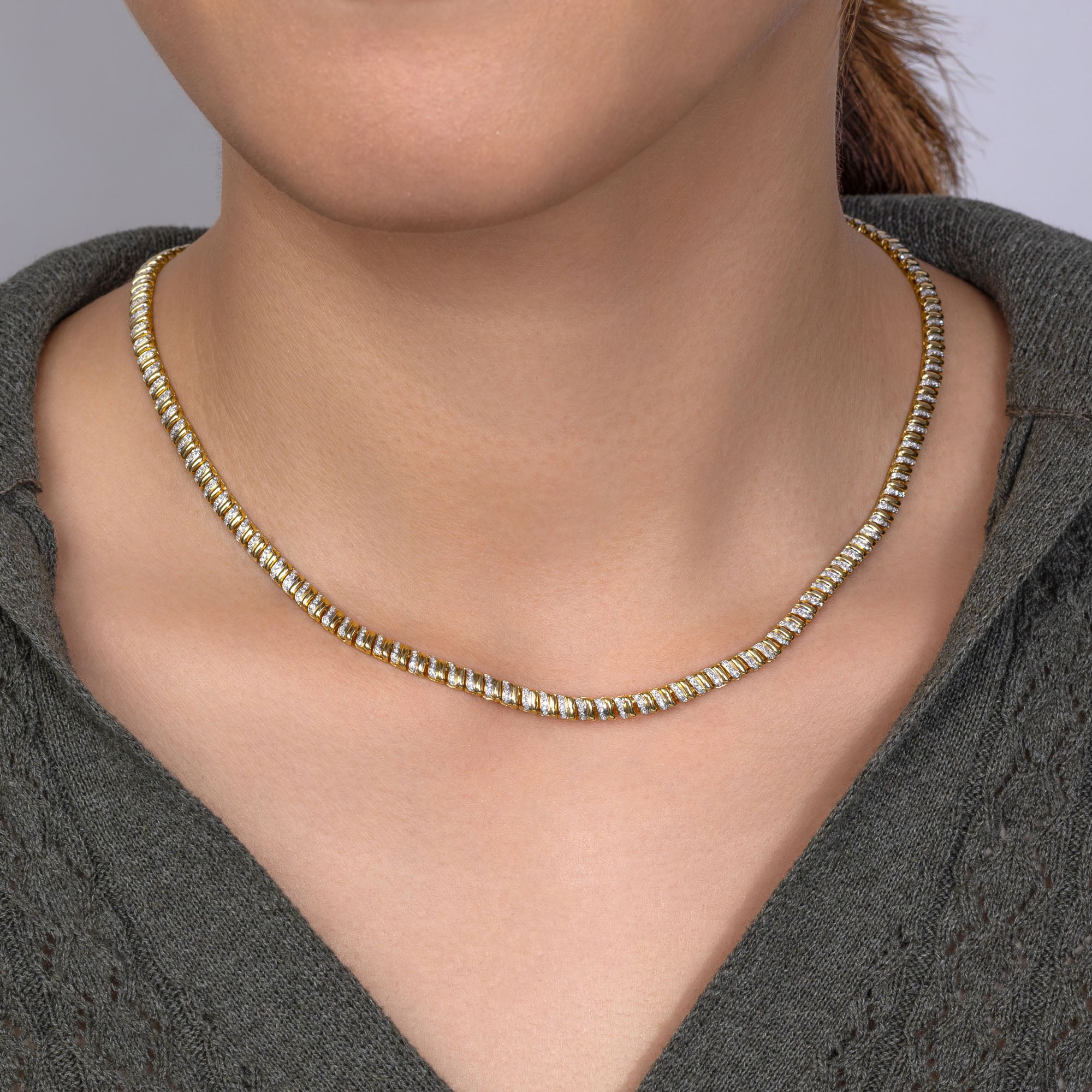 1.41CT 14K Y/G DIAMOND RIBBED NECKLACE