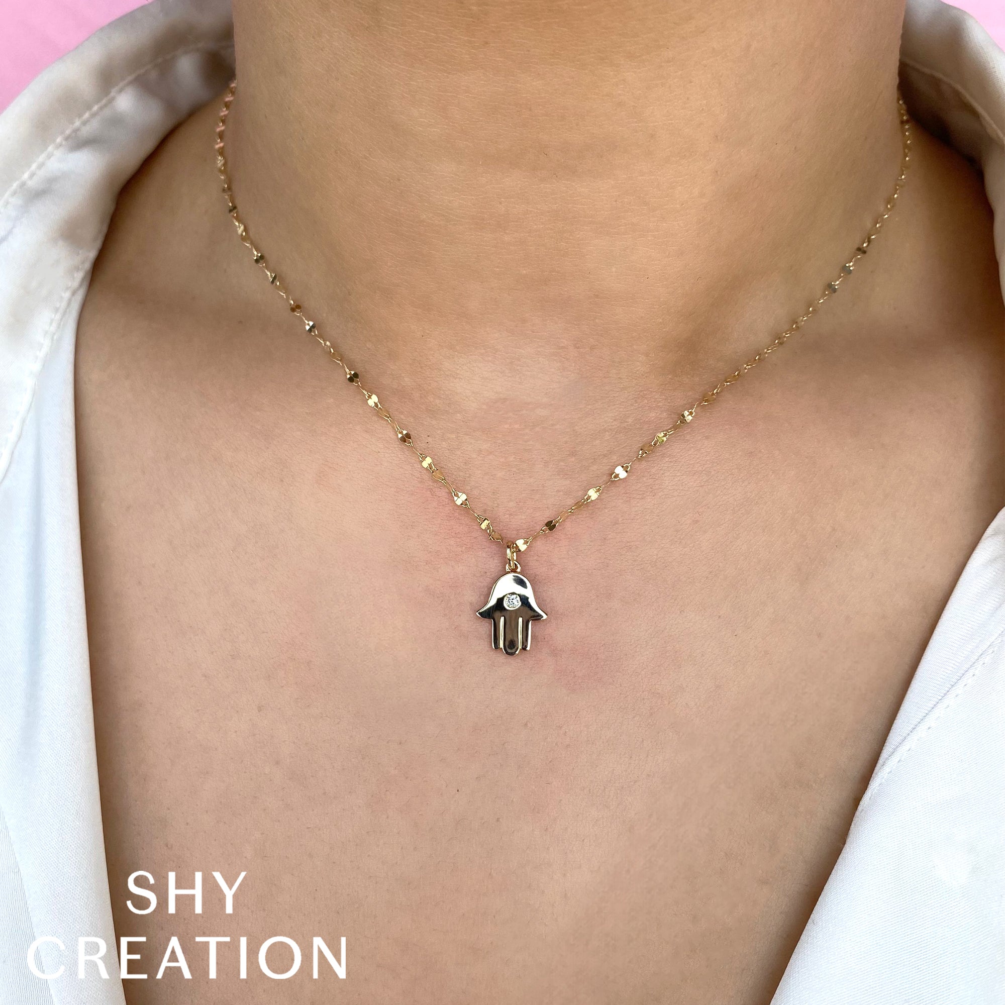 0.03CT 14K Y/G DIAMOND HAMSA SPARKLE CHAIN NECKLACE