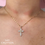 0.17CT 14K Y/G DIAMOND PAVE CROSS SPARKLE CHAIN NECKLACE