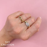 0.22CT 14K Y/G DIAMOND PAVE RIBBED RING