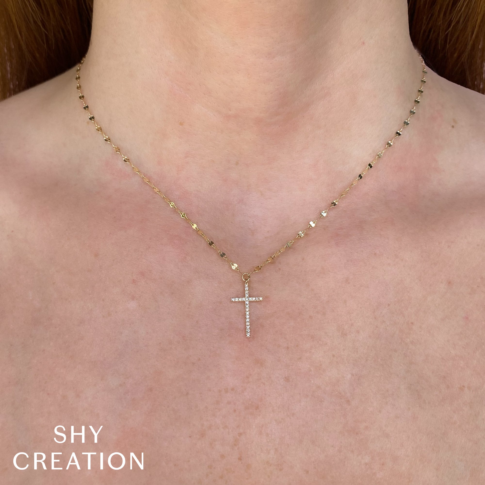 0.06CT 14K Y/G DIAMOND CROSS SPARKLE CHAIN NECKLACE