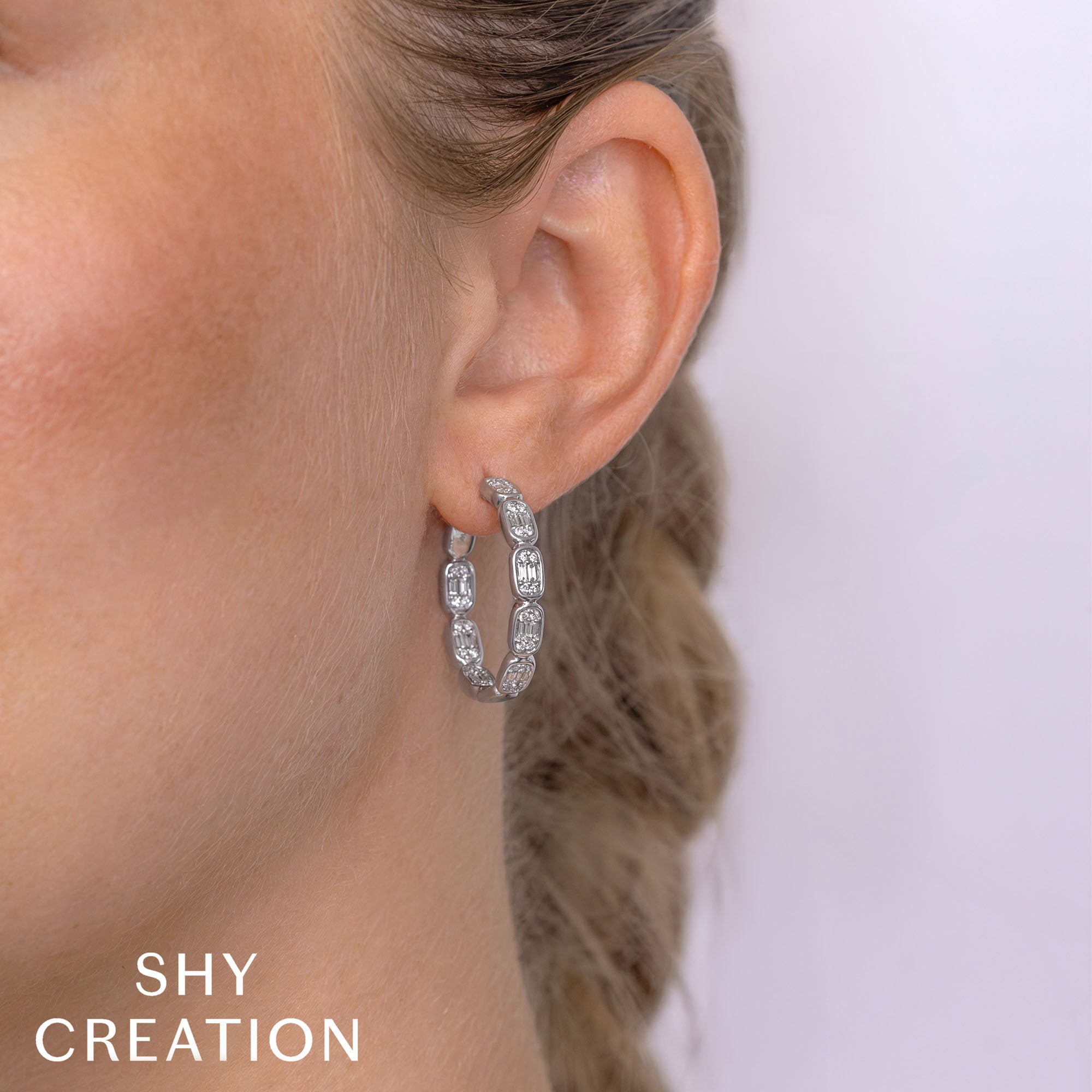 0.90CT 14K Y/G DIAMOND BAGUETTE HOOP EARRING