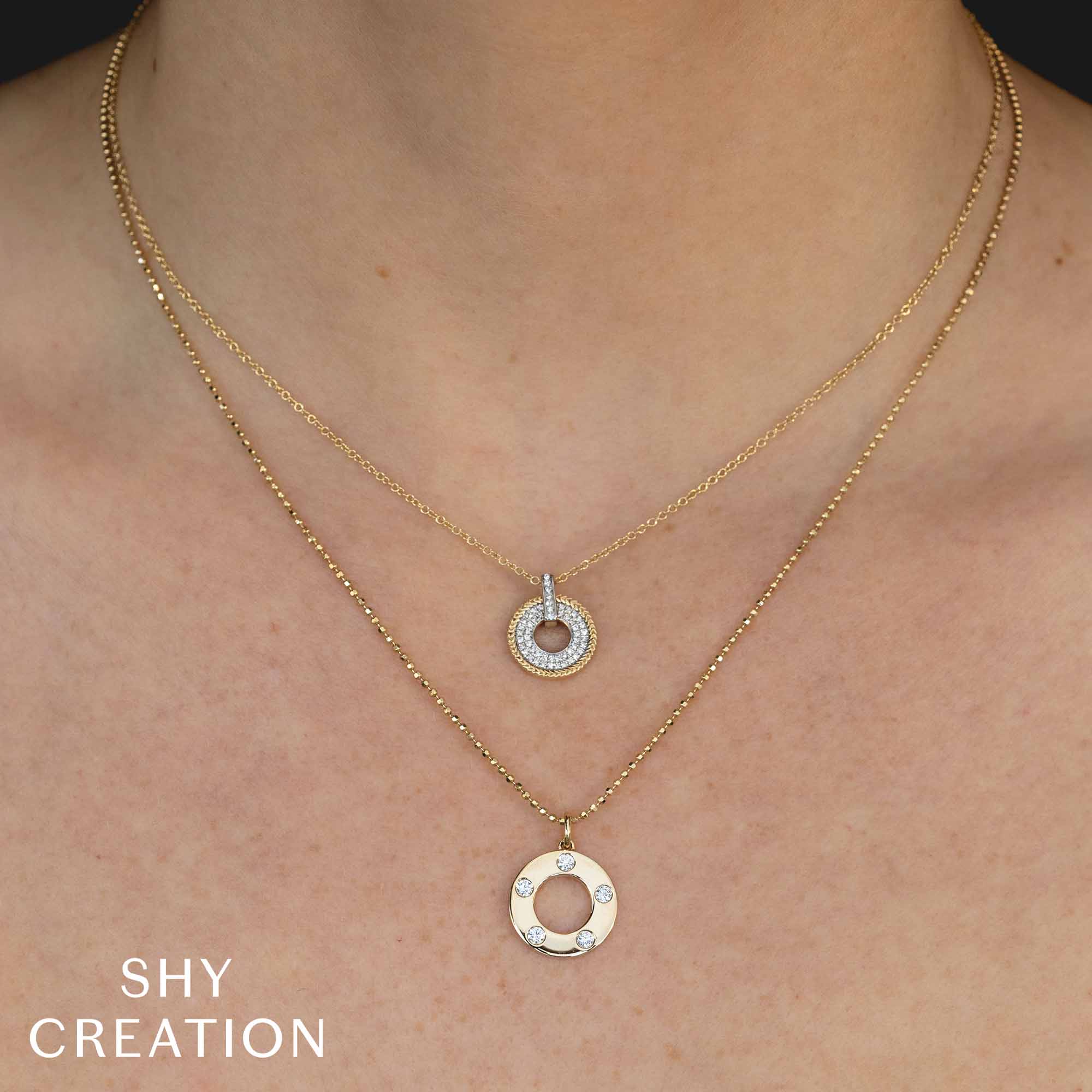 0.24CT 14K Y/G DIAMOND CIRCLE FACETED BALL CHAIN NECKLACE