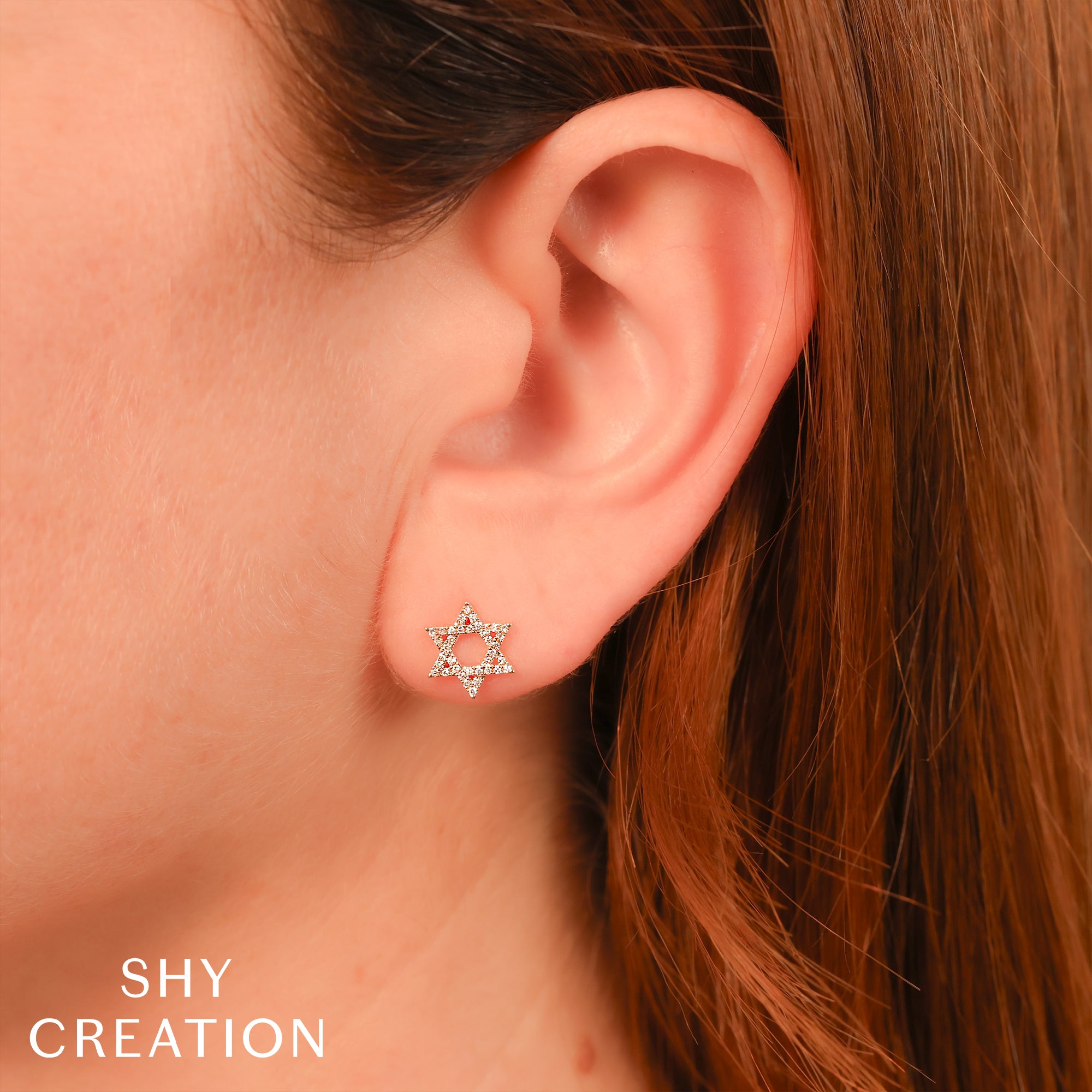 0.16CT 14K Y/G DIAMOND STAR OF DAVID STUD EARRING