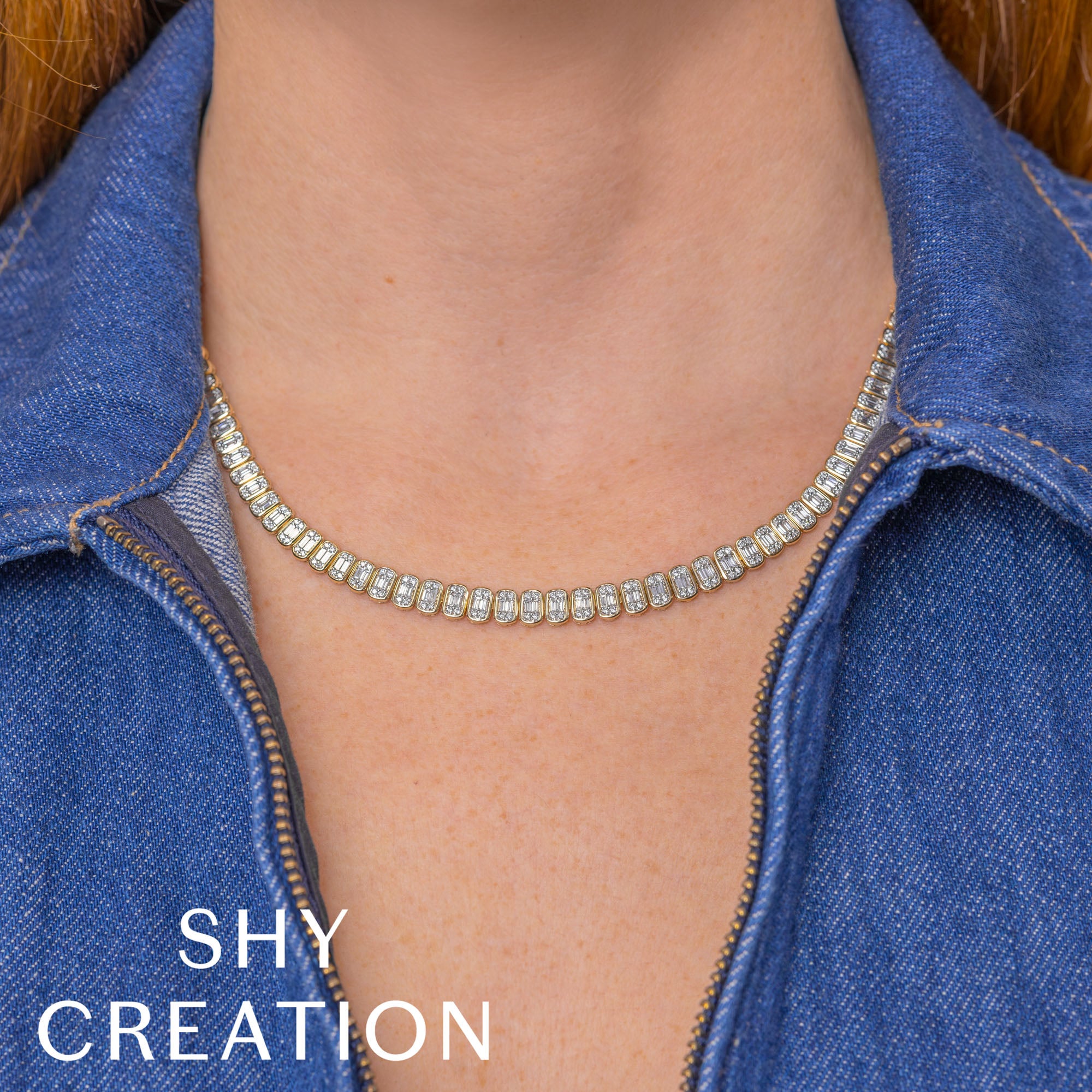 3.07CT 14K Y/G DIAMOND BAGUETTE NECKLACE