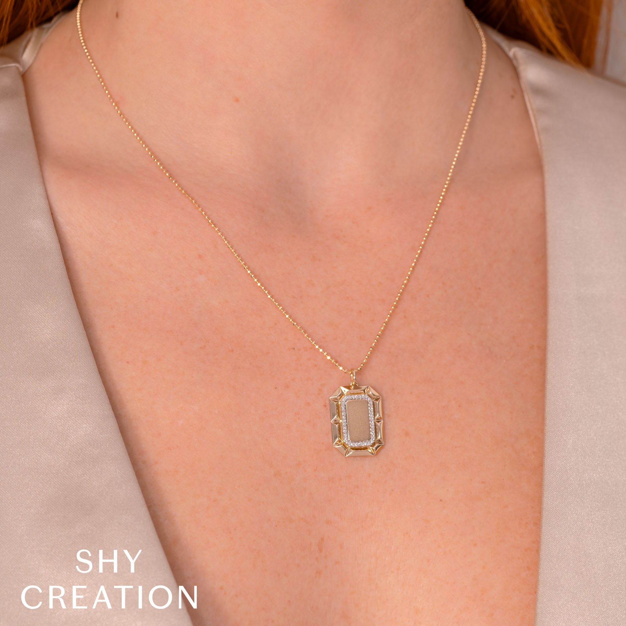 0.09CT 14K Y/G DIAMOND GEO CUT MATTE FACETED BALL CHAIN NECKLACE