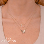 0.06CT 14K Y/G DIAMOND RIBBED BUTTERFLY NECKLACE