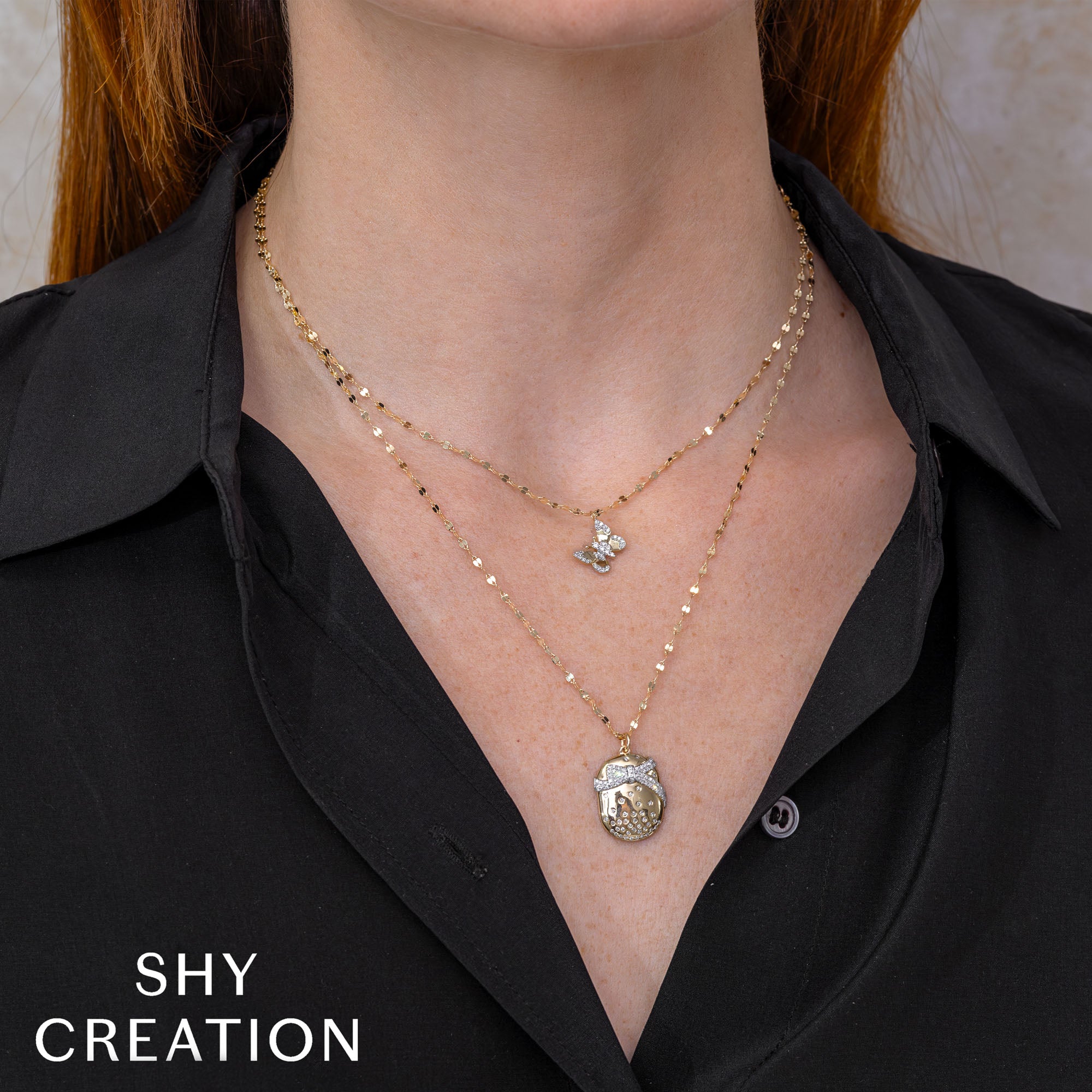 0.09CT 14K Y/G DIAMOND BUTTERFLY SPARKLE CHAIN NECKLACE