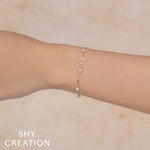 14K Y/G CULTURED PEARL SPARKLE CHAIN BRACELET