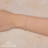 14K Y/G CULTURED PEARL SPARKLE CHAIN BRACELET