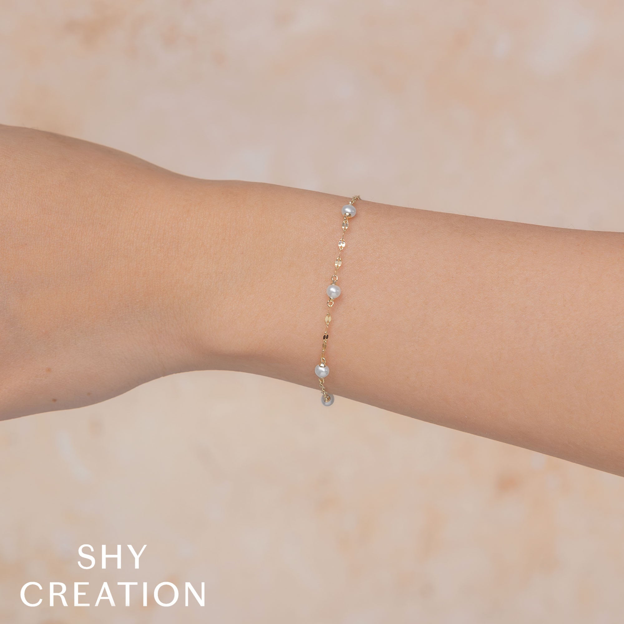 14K Y/G CULTURED PEARL SPARKLE CHAIN BRACELET