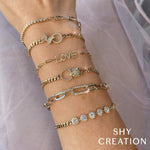 0.12CT 14K Y/G DIAMOND ""LOVE"" PAPER CLIP LINK BRACELET