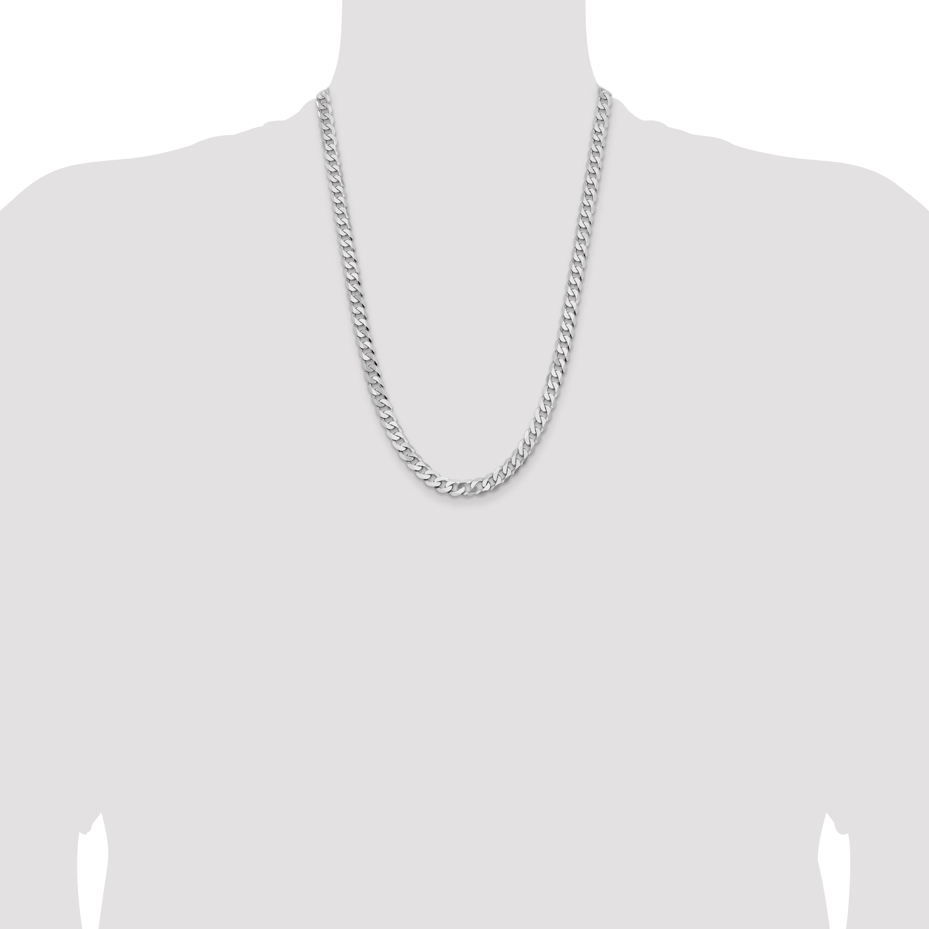 14k White Gold 7.25mm Flat Beveled Curb Chain