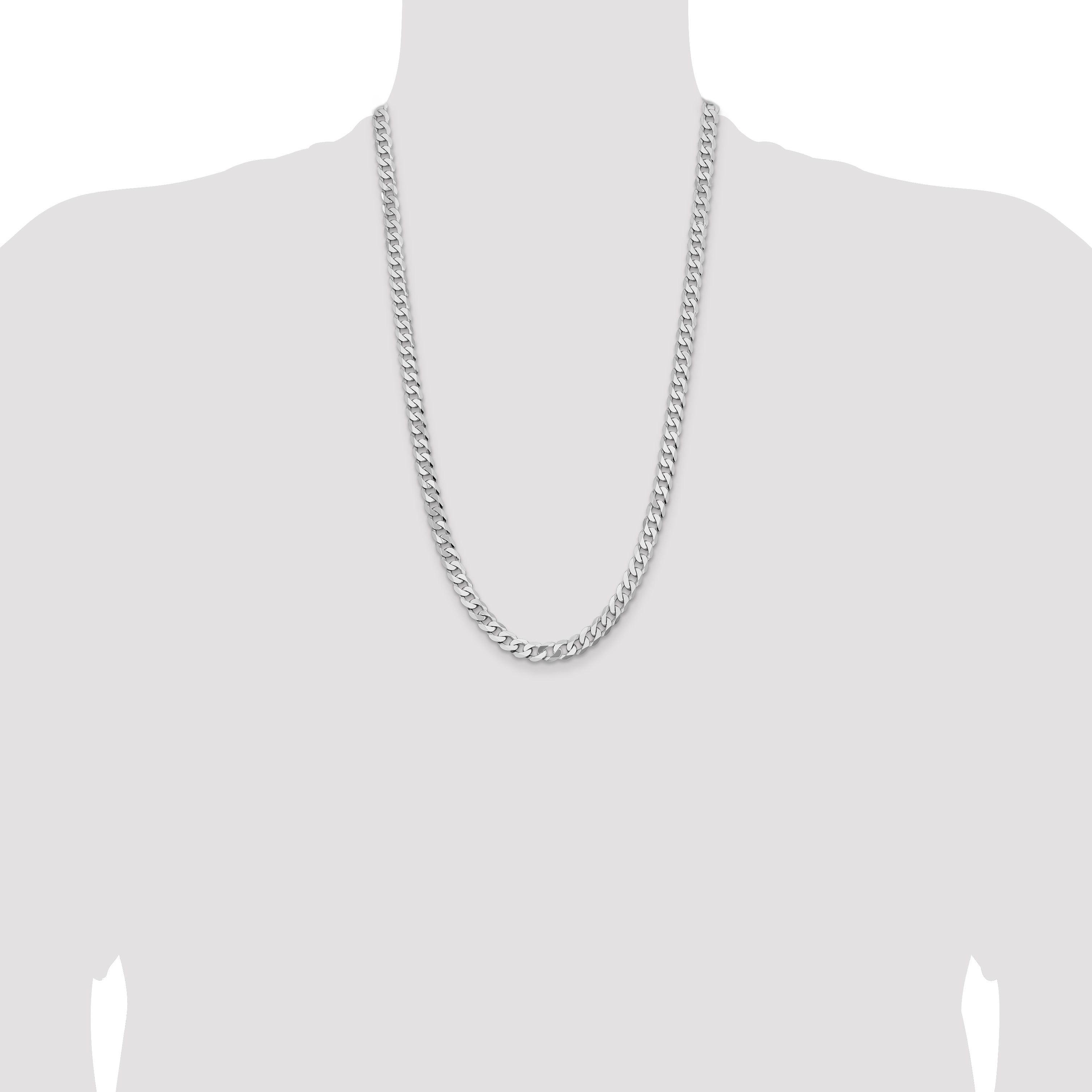 14k White Gold 7.25mm Flat Beveled Curb Chain