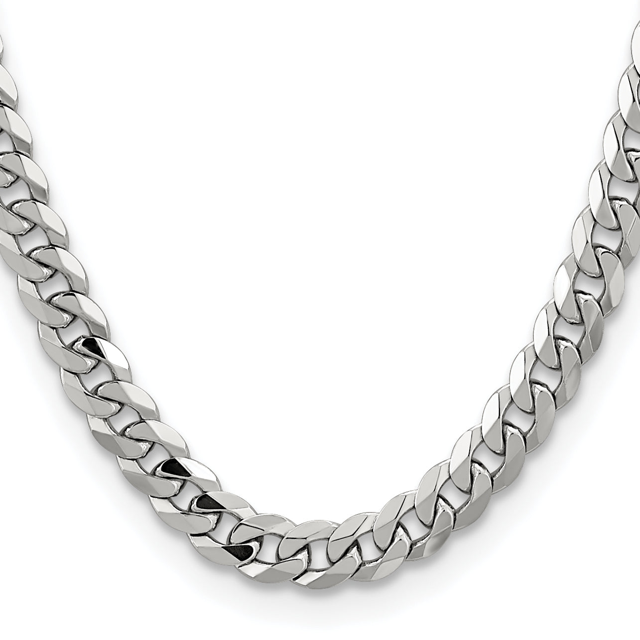 14k White Gold 8.5mm Flat Beveled Curb Chain
