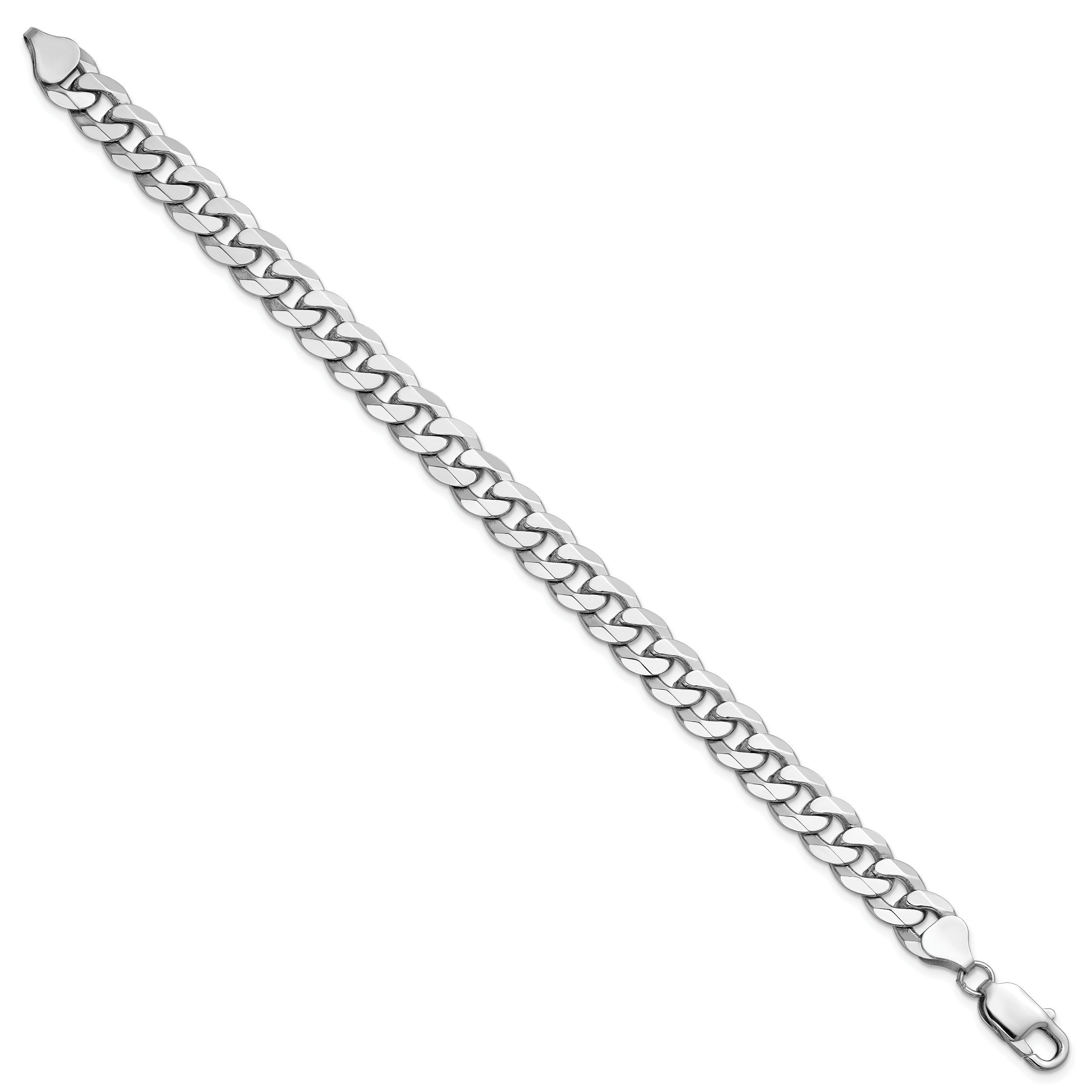 14k White Gold 8.5mm Flat Beveled Curb Chain
