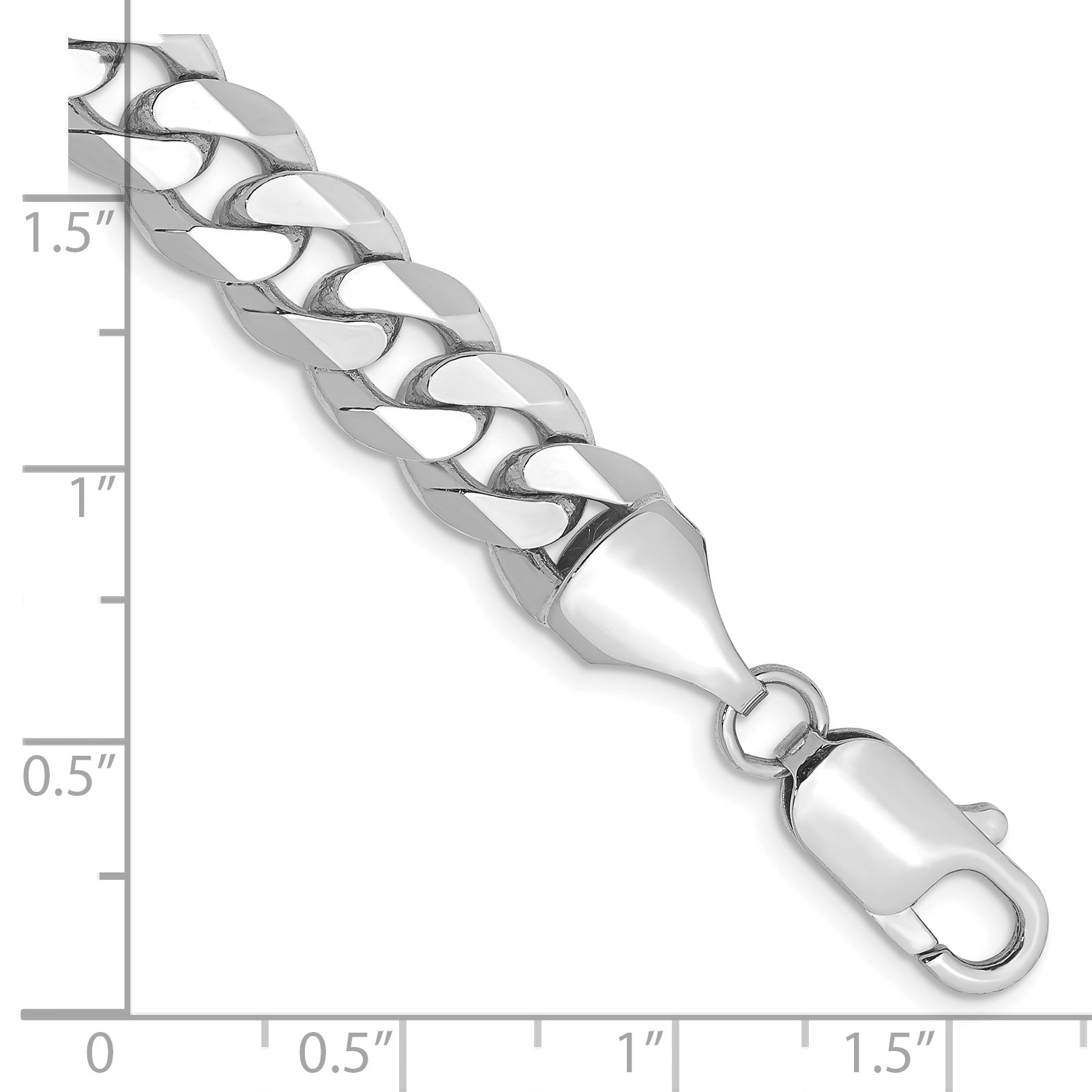 14k White Gold 8.5mm Flat Beveled Curb Chain