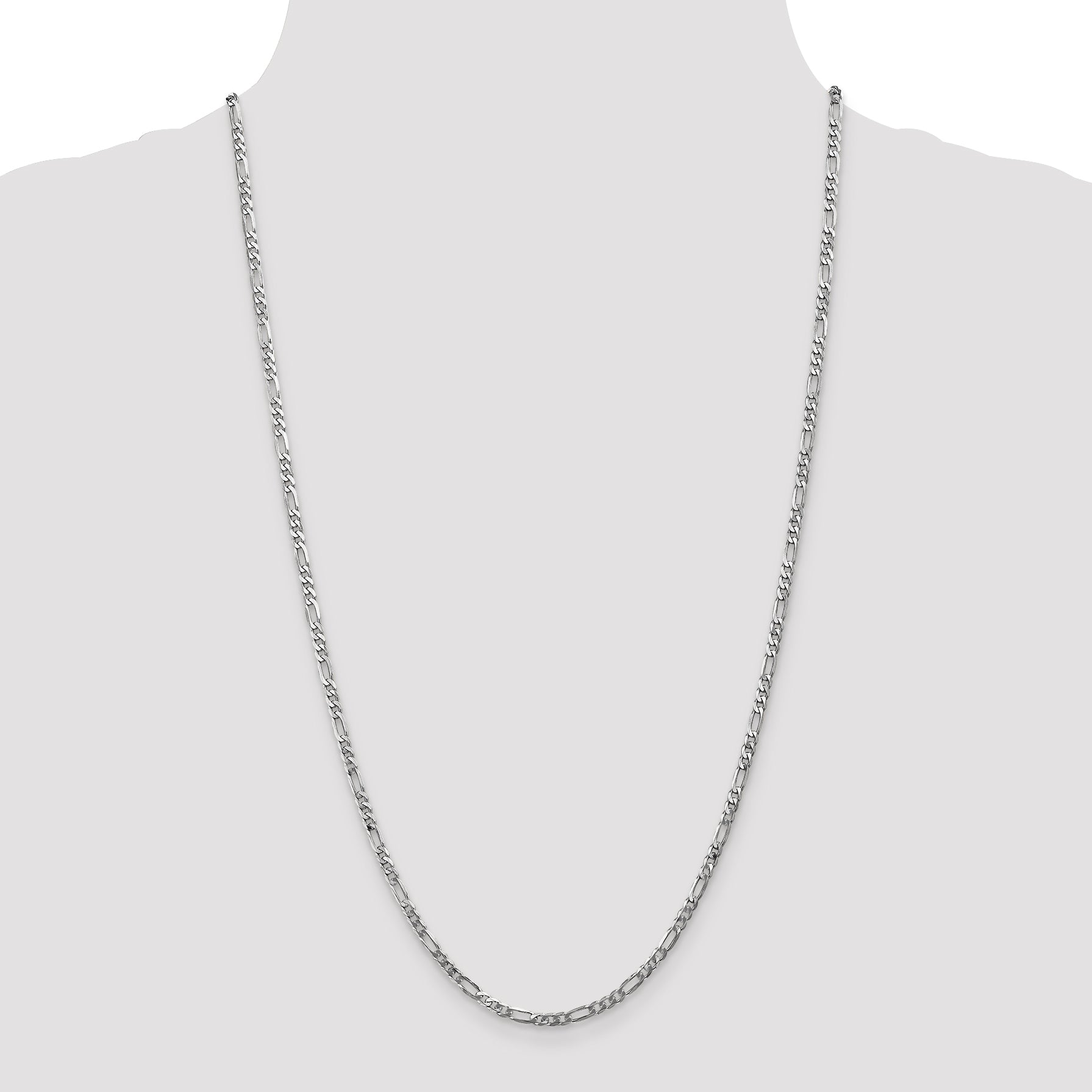 14k White Gold 3mm Flat Figaro Chain