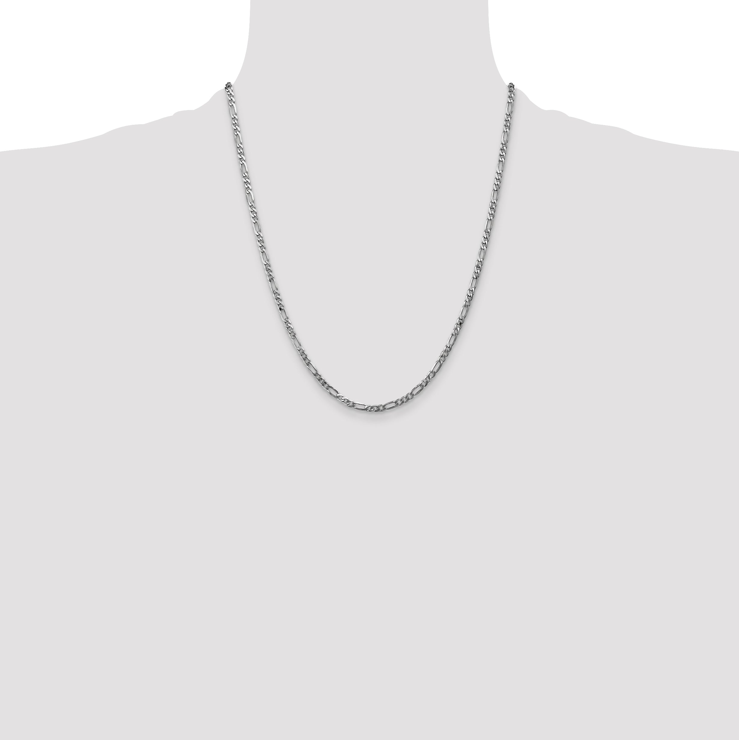14k White Gold 3mm Flat Figaro Chain