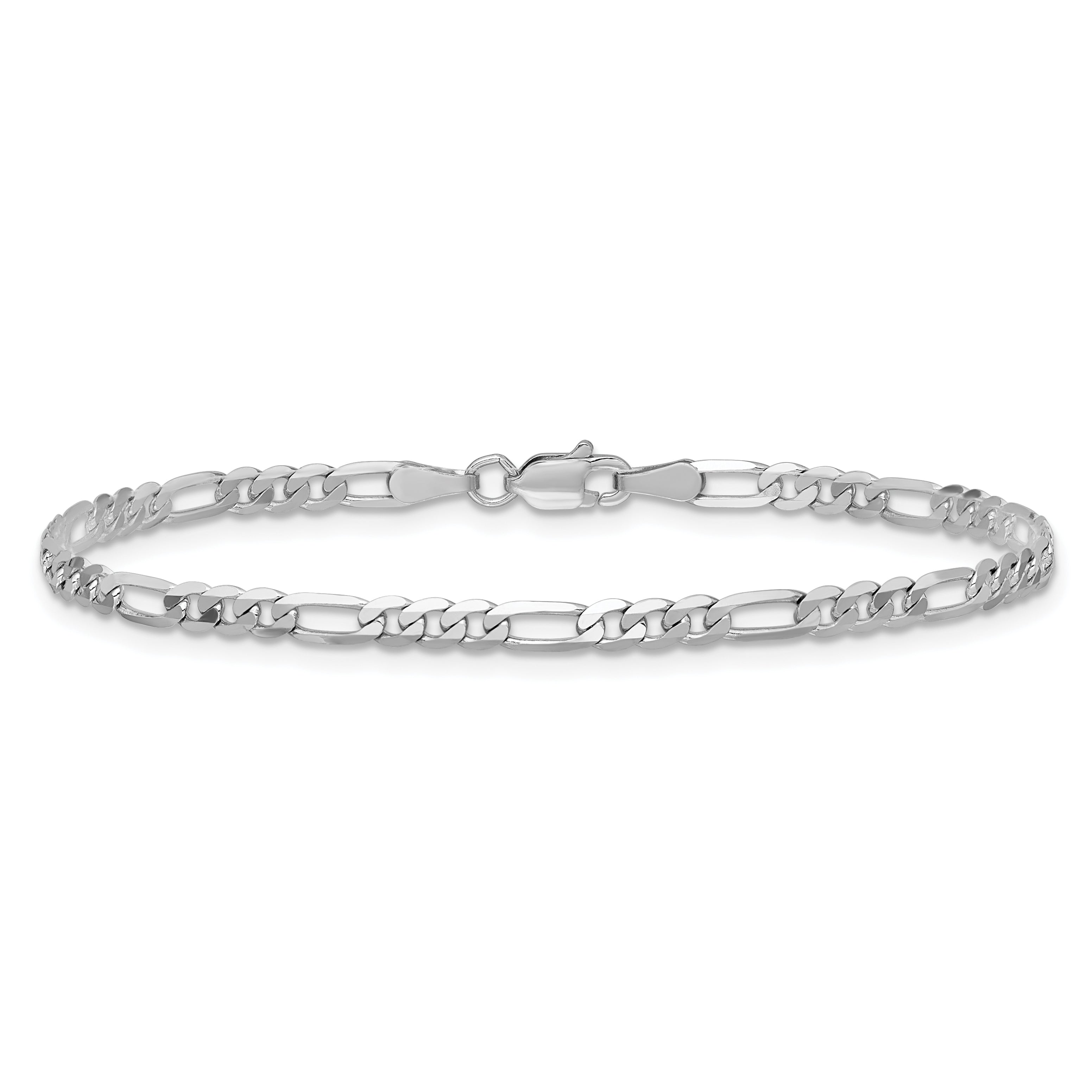 14k White Gold 3mm Flat Figaro Chain Anklet