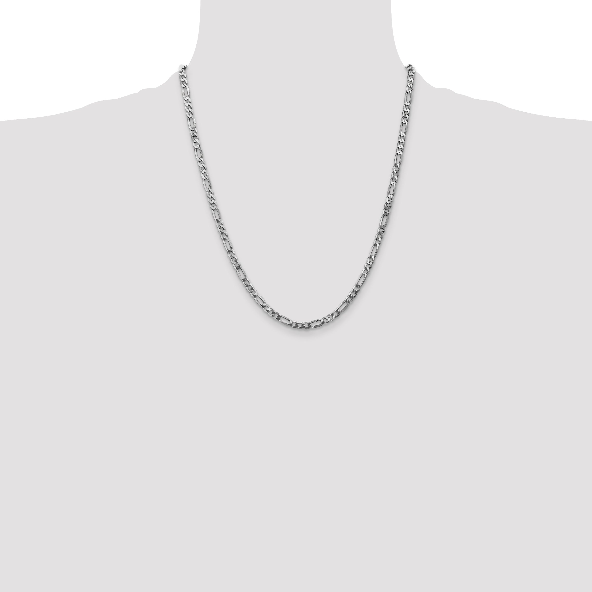 14k White Gold 4mm Flat Figaro Chain