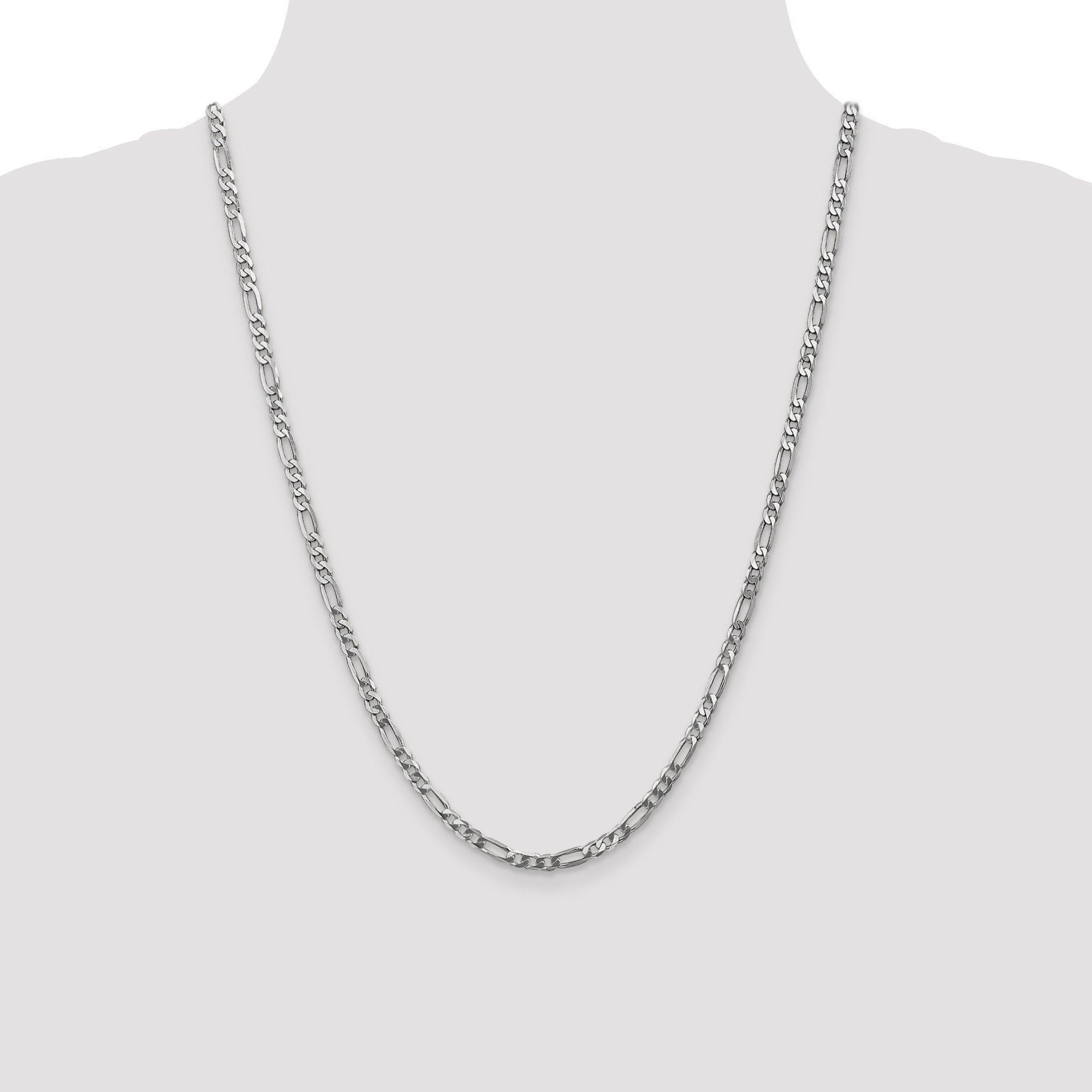 14k White Gold 4mm Flat Figaro Chain