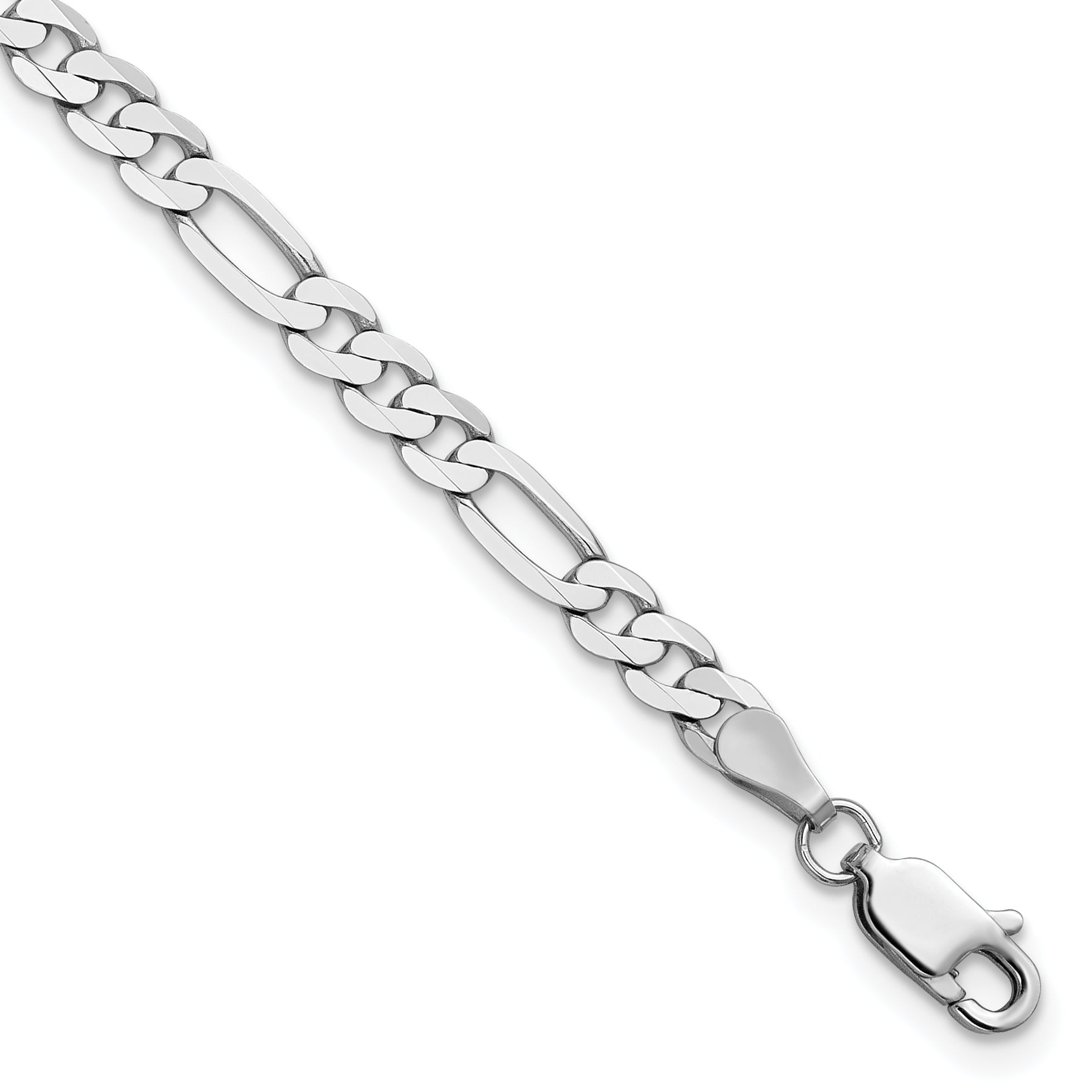 14k White Gold 4mm Flat Figaro Chain