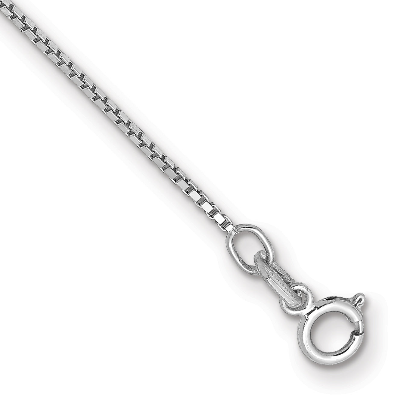 14k White Gold .9mm Box with Spring Ring Clasp Chain
