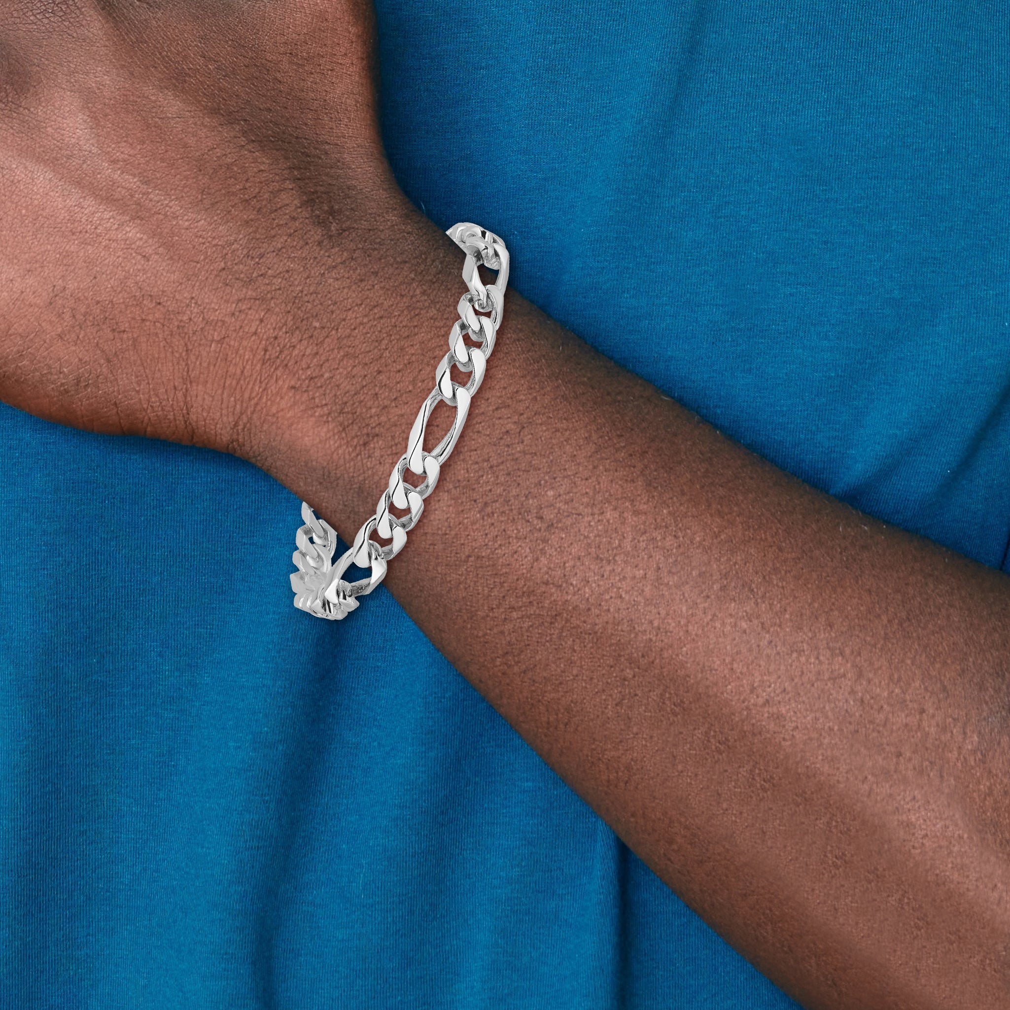 14k White Gold 8mm Hand-polished Figaro Link Chain