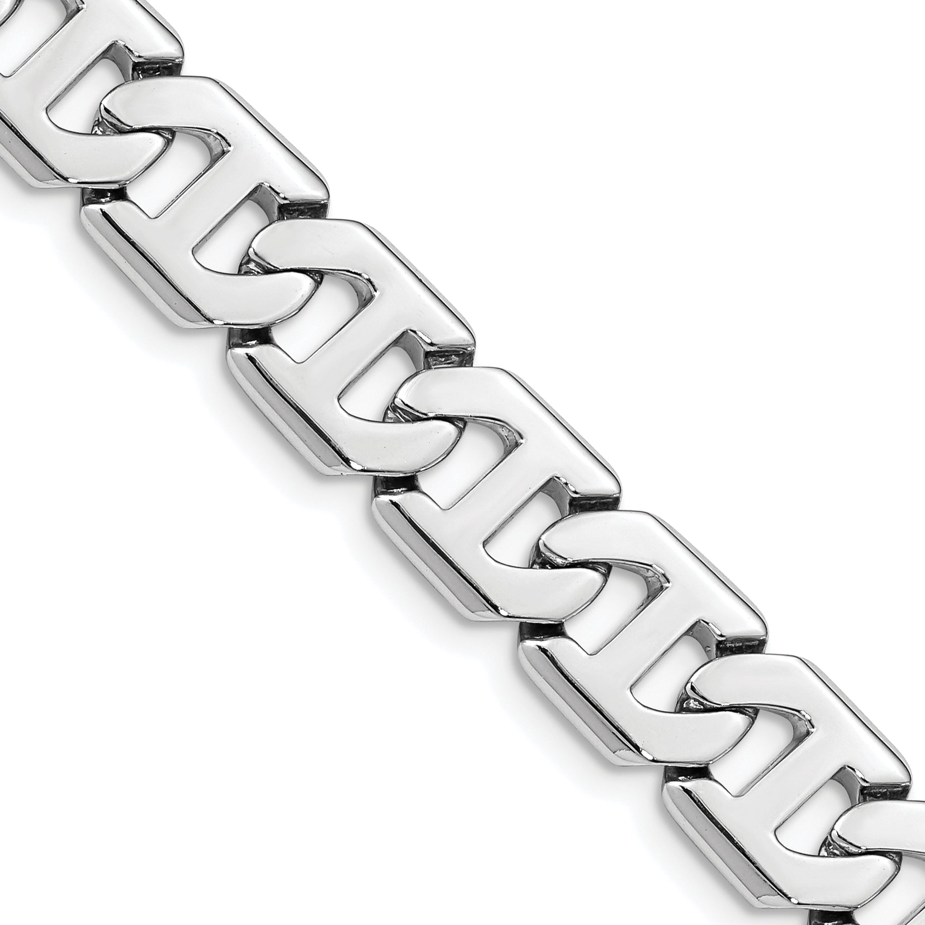 14k White Gold 10.2mm Hand-polished Fancy Link Chain