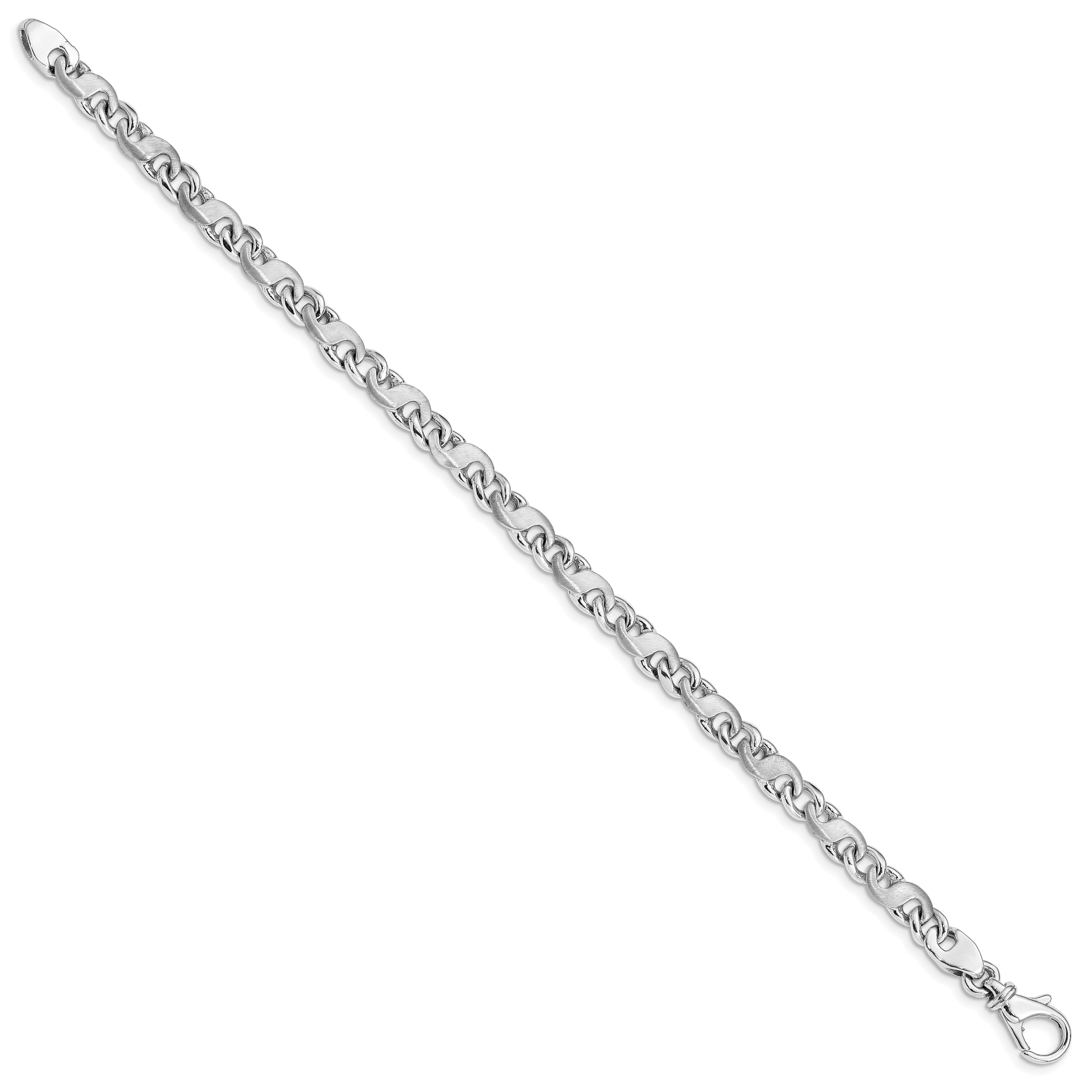 14k White Gold 5.4mm Hand-polished and Satin Link Bracelet