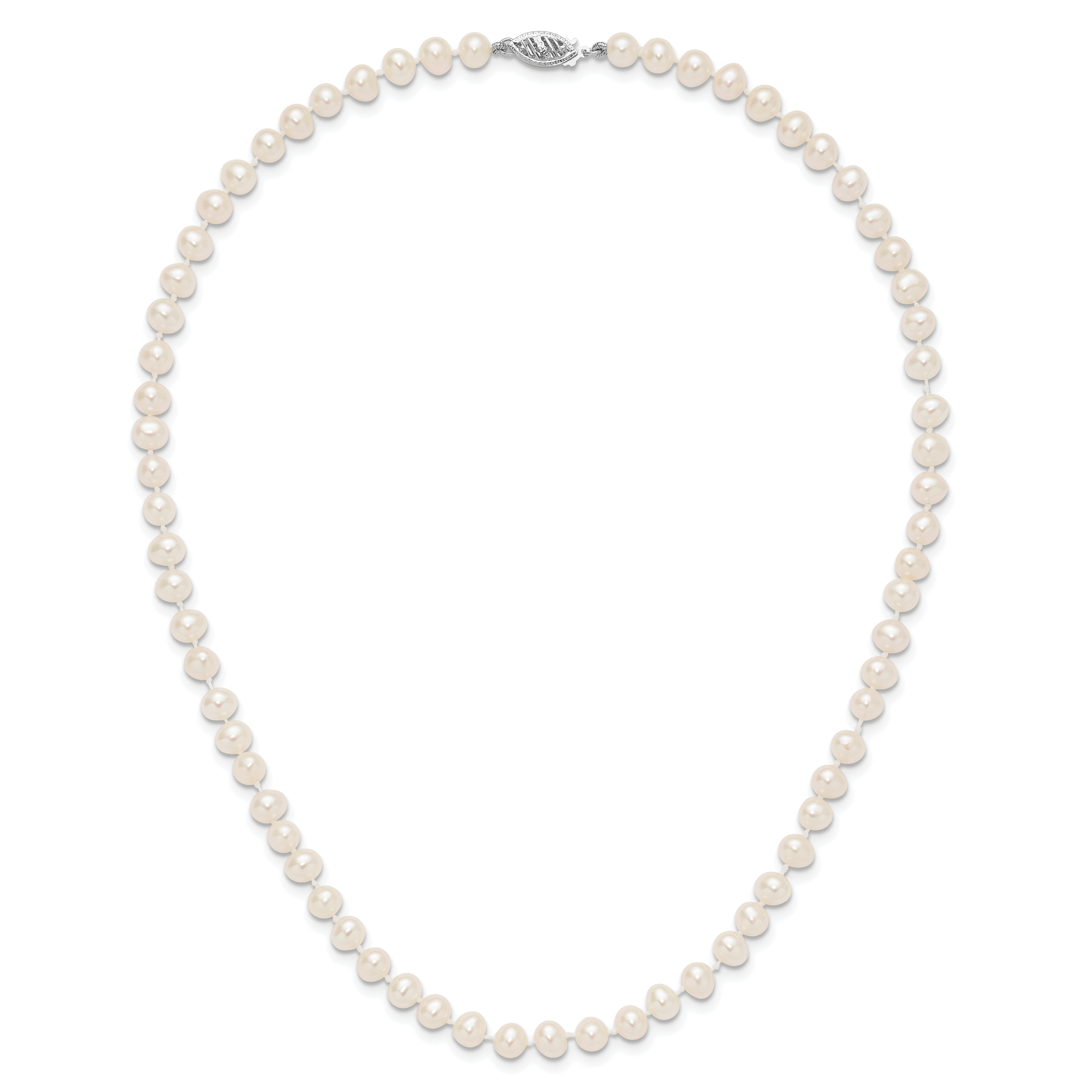 14k WG 5-6mm White Near Round Freshwater Cultured Pearl Necklace