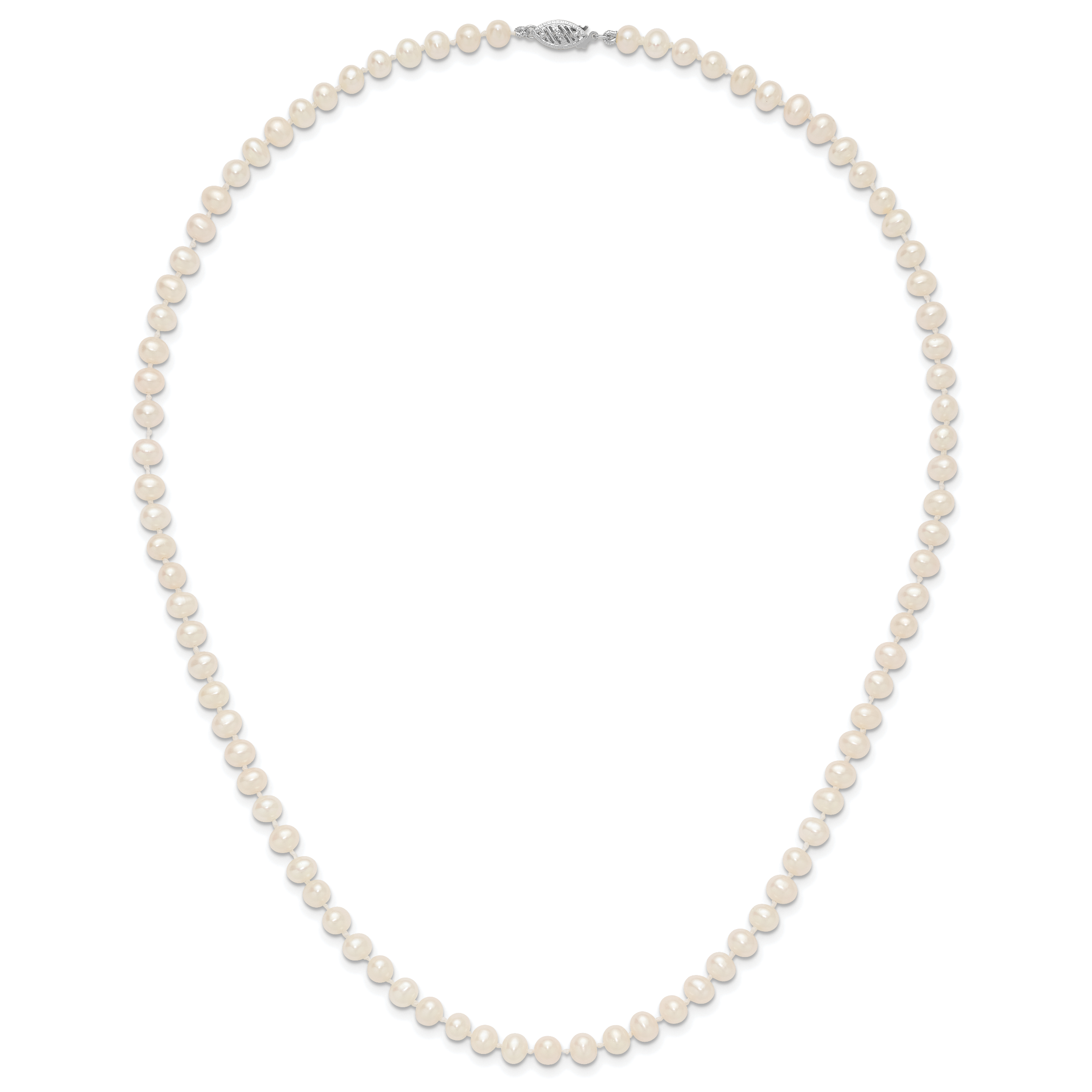 14k WG 5-6mm White Near Round Freshwater Cultured Pearl Necklace