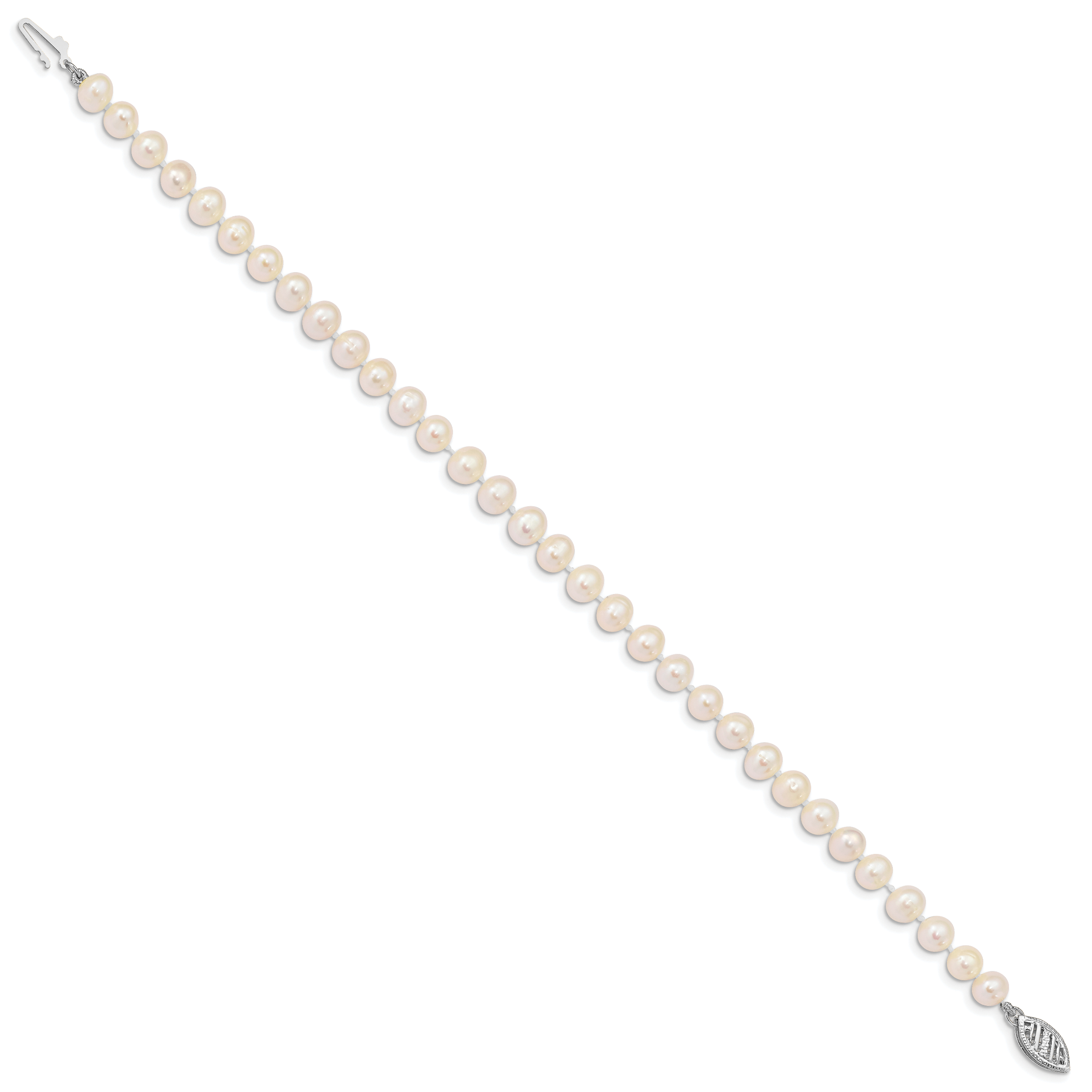 14k WG 5-6mm Near Rnd Wht Freshwater Cultured Pearl 7.5in Bracelet