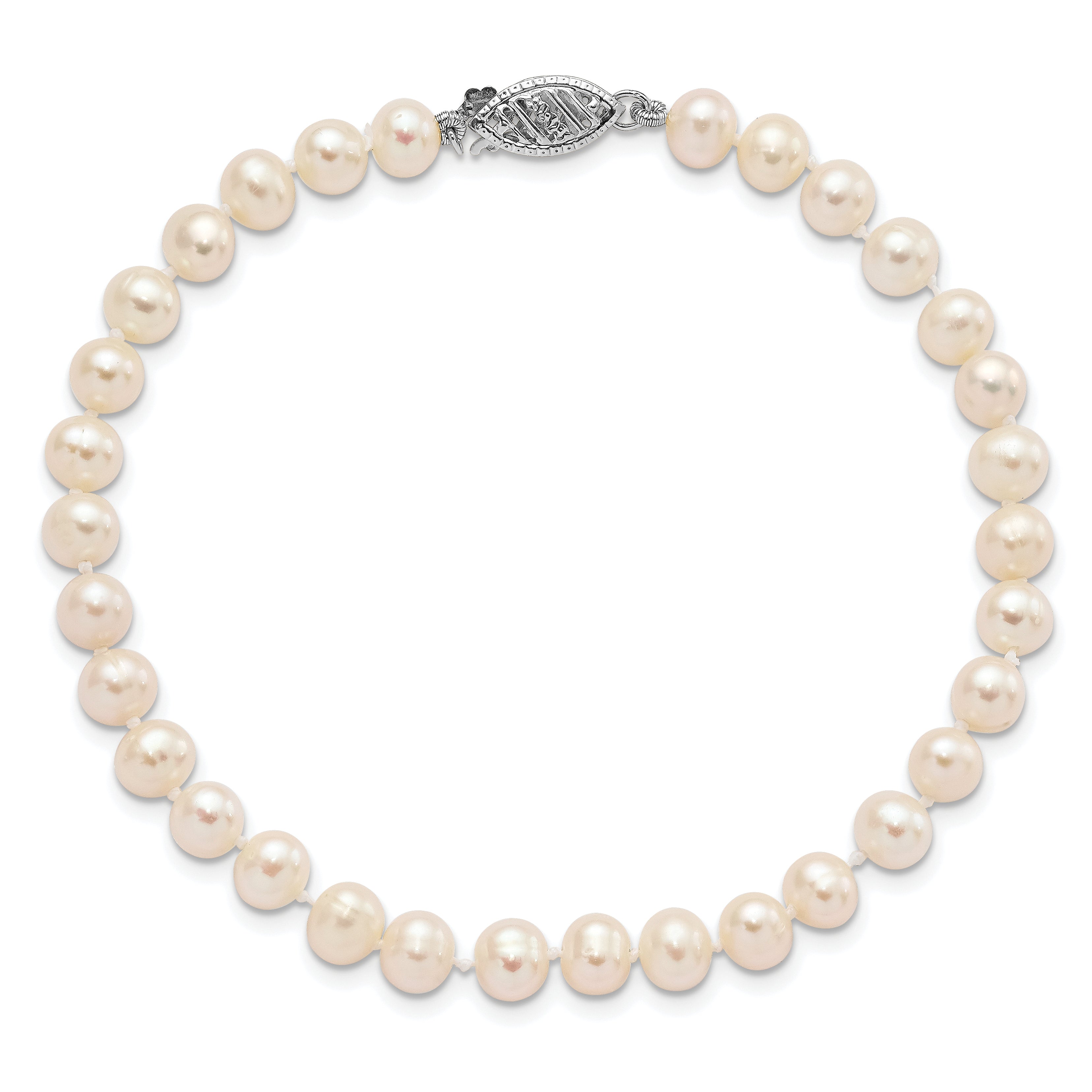 14k WG 5-6mm Near Rnd Wht Freshwater Cultured Pearl 7.5in Bracelet