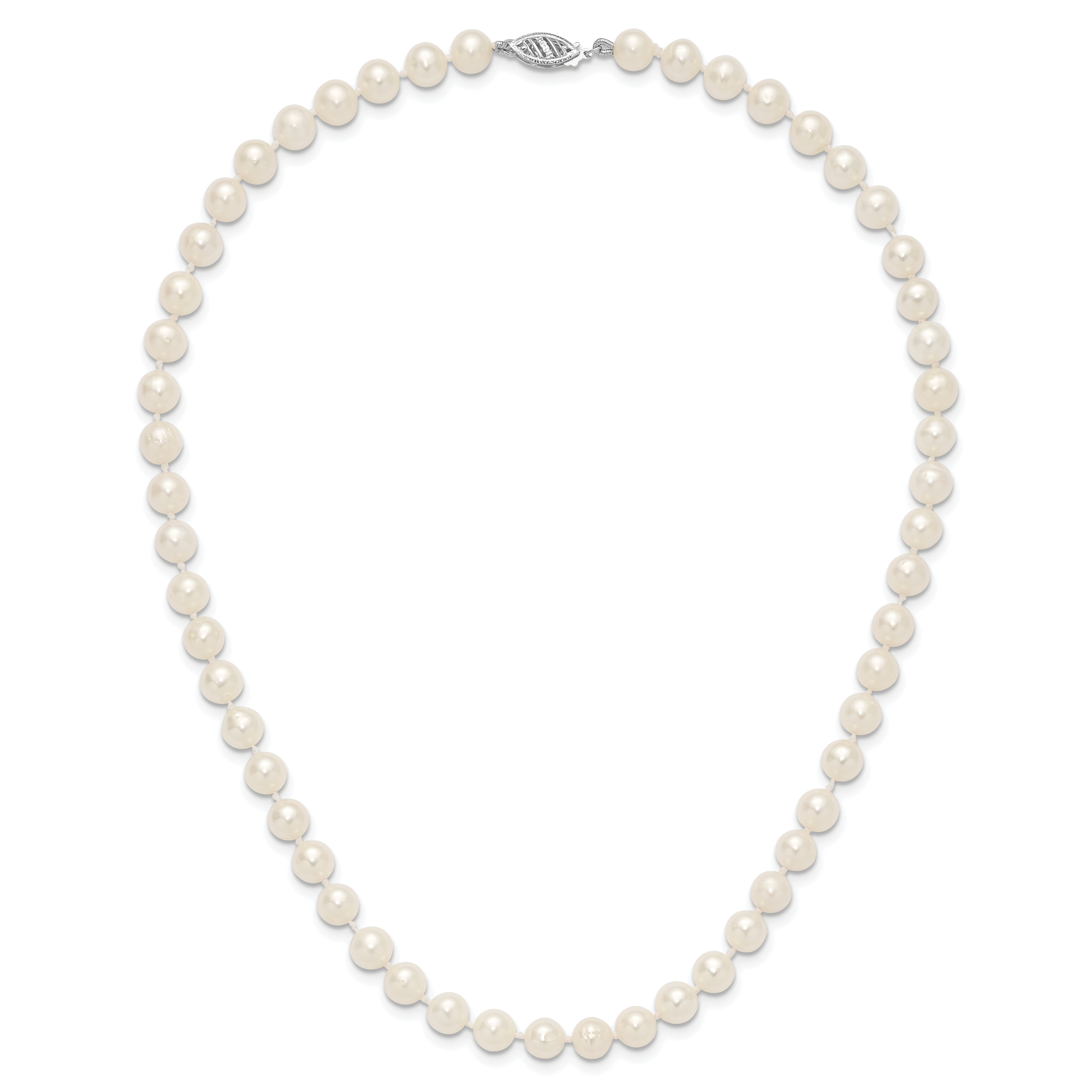 14k WG 6-7mm White Near Round Freshwater Cultured Pearl Necklace