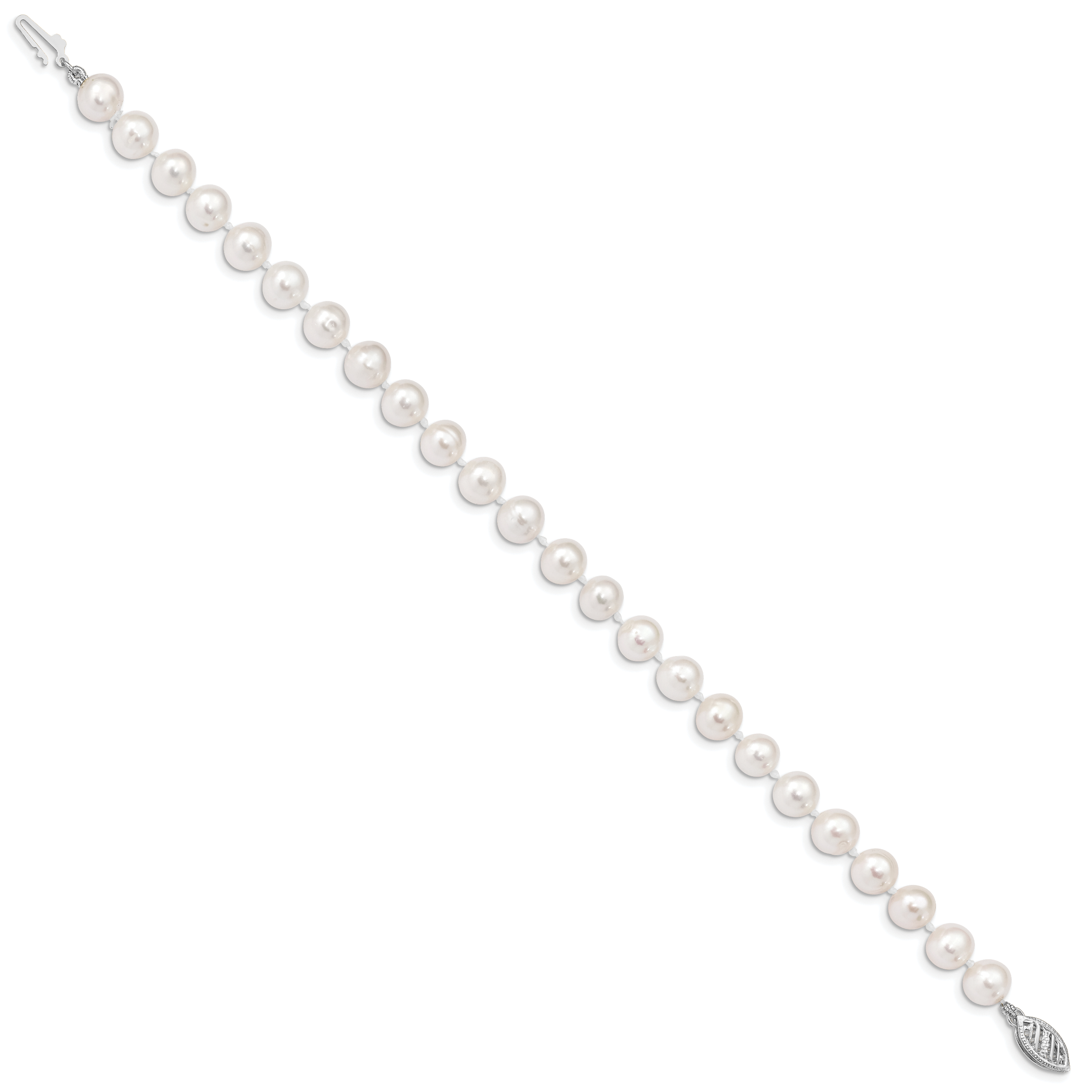 14k WG 6-7mm Near Rnd Wht Freshwater Cultured Pearl 7.5in Bracelet
