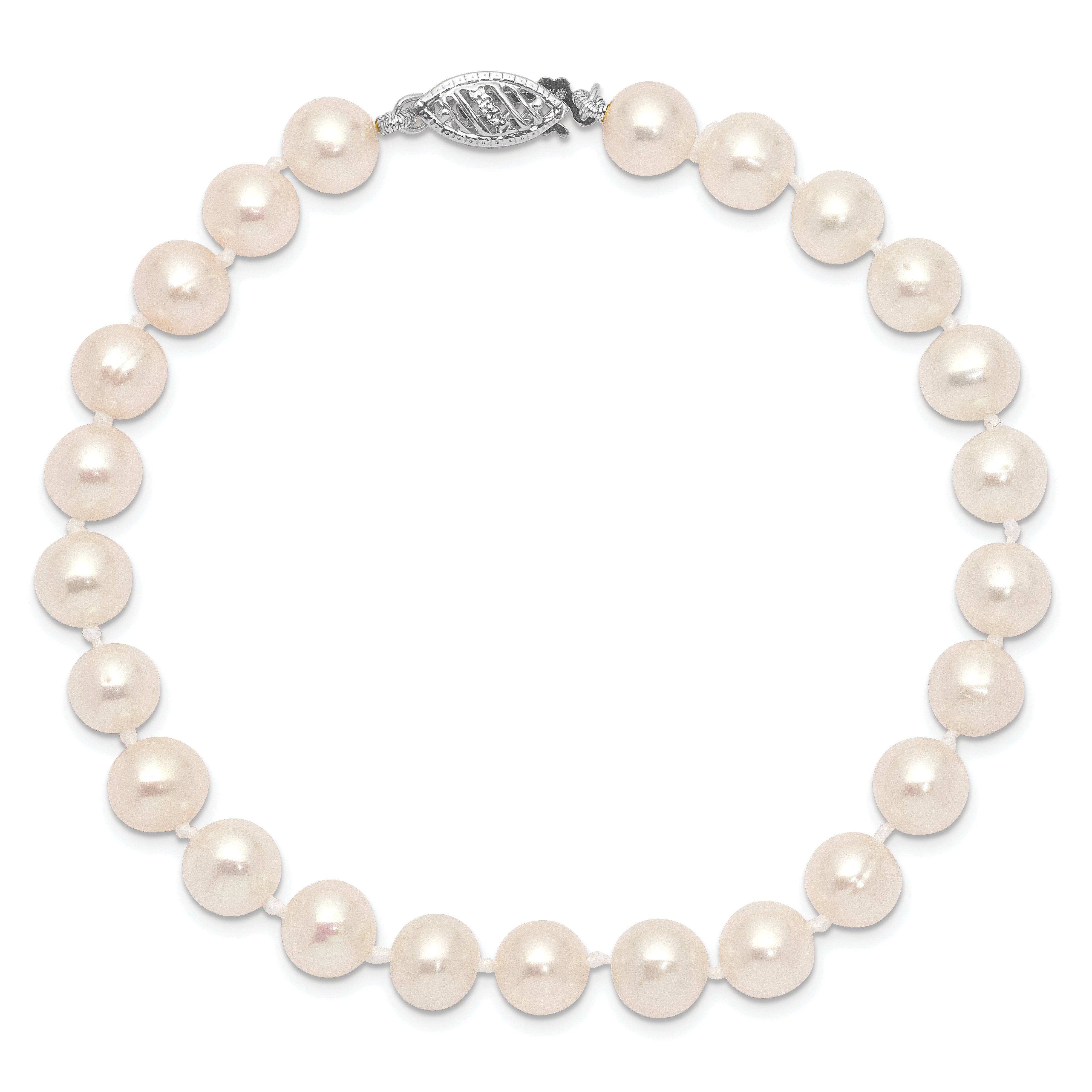 14k WG 6-7mm Near Rnd Wht Freshwater Cultured Pearl 7.5in Bracelet