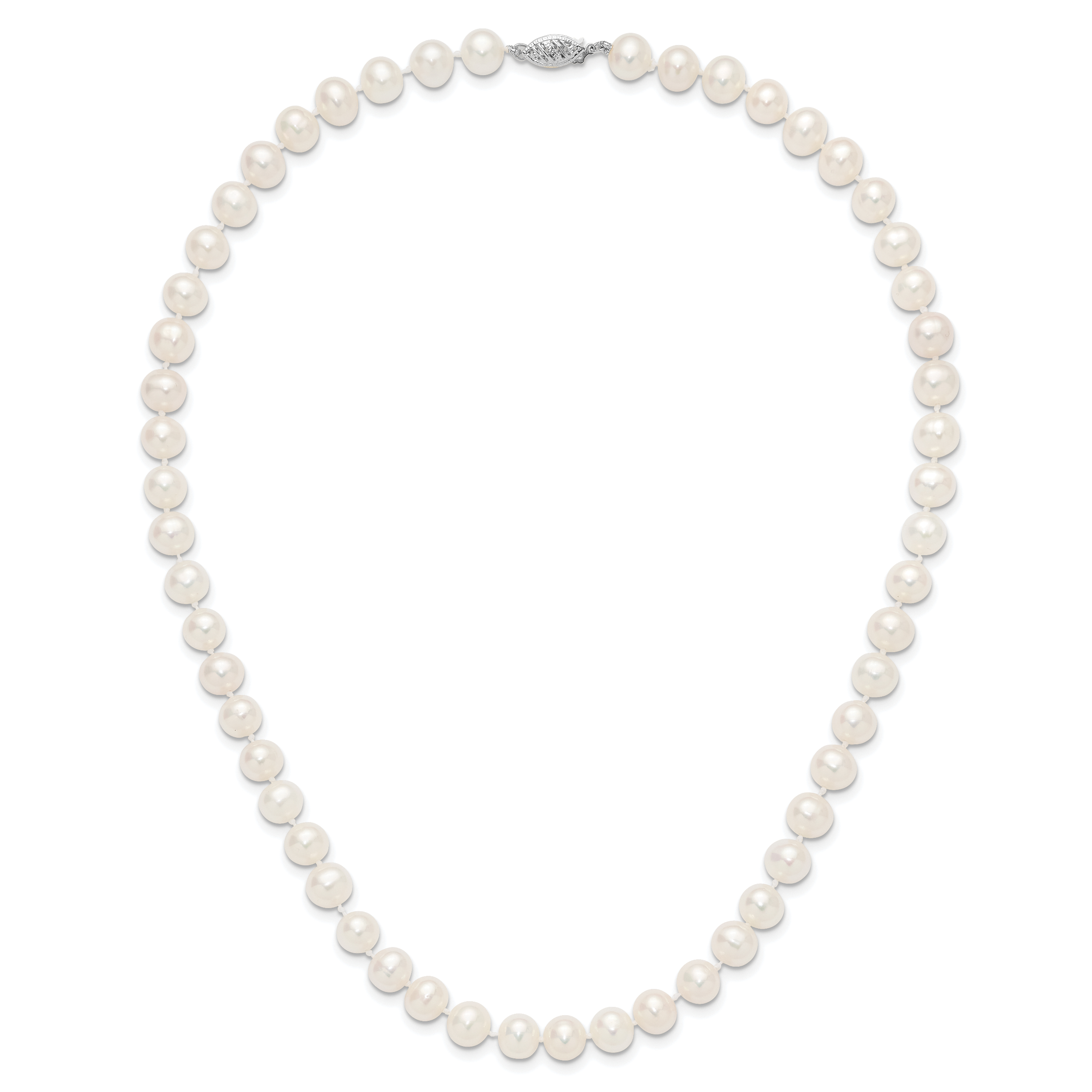 14k WG 7-8mm Near Rnd Wht Freshwater Cultured Pearl 18in Necklace