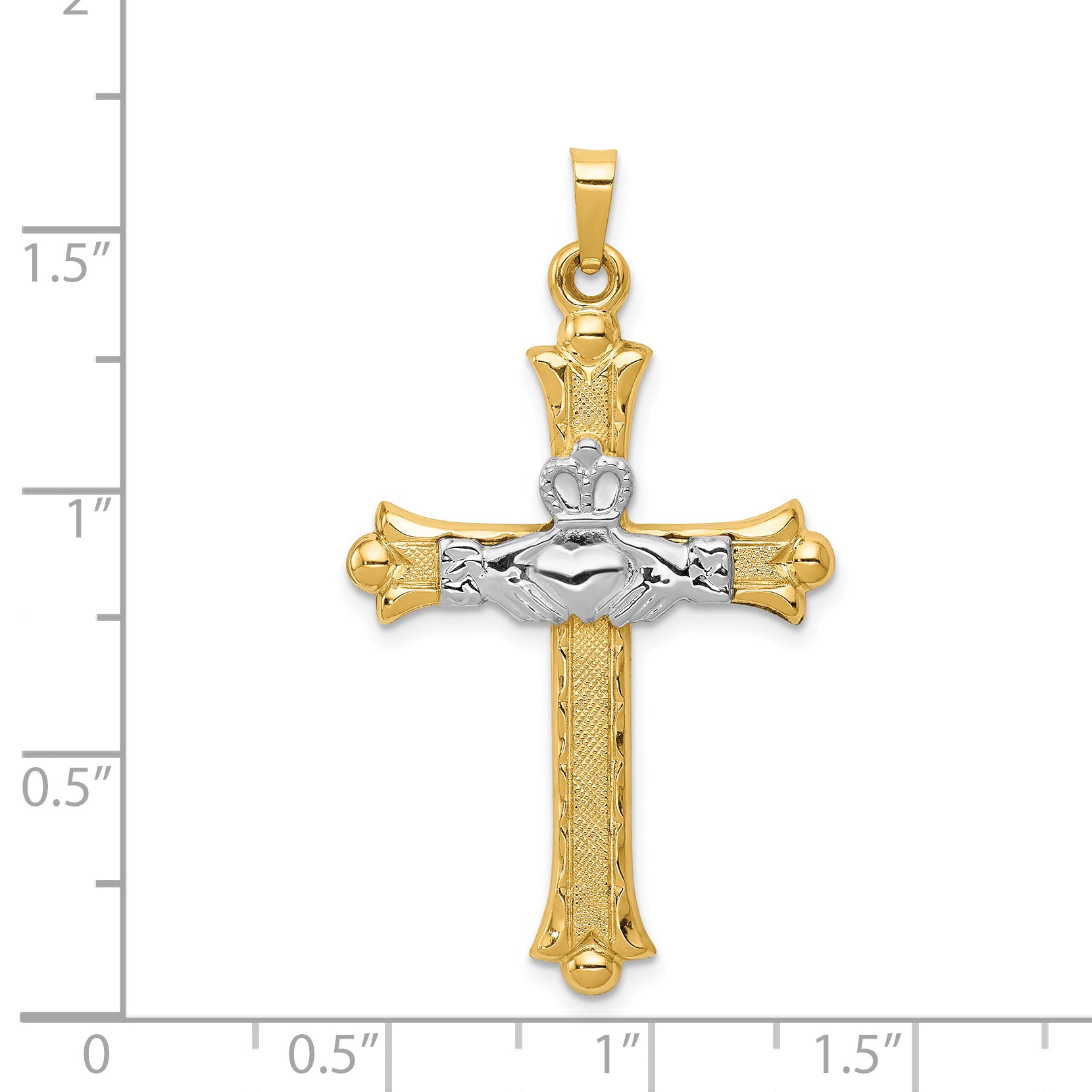 14k Two-tone Claddagh Cross Pendant