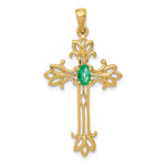 14k 5x3mm Oval Emerald cross pendant