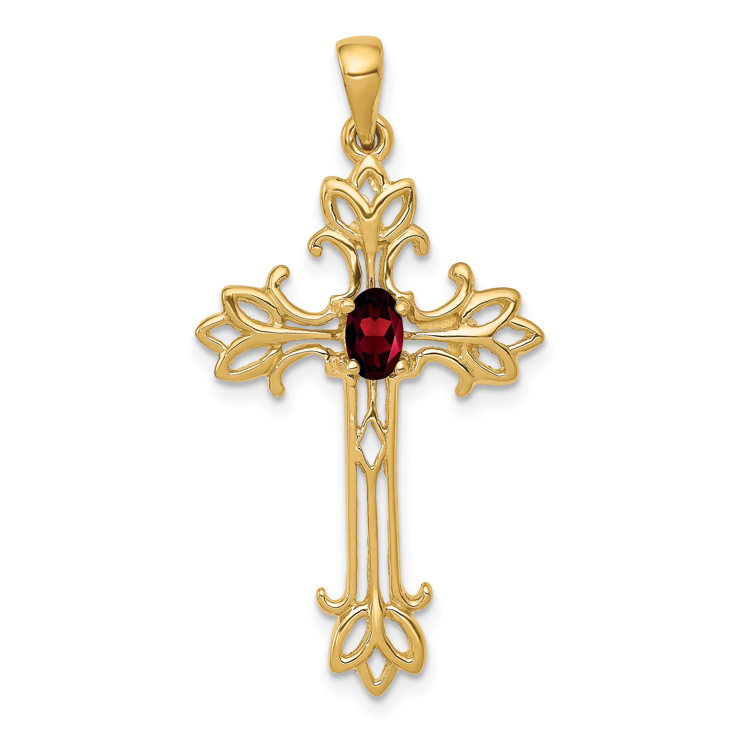 14k 5x3mm Oval Garnet cross pendant