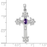 14k White Gold 5x3mm Oval Amethyst cross pendant
